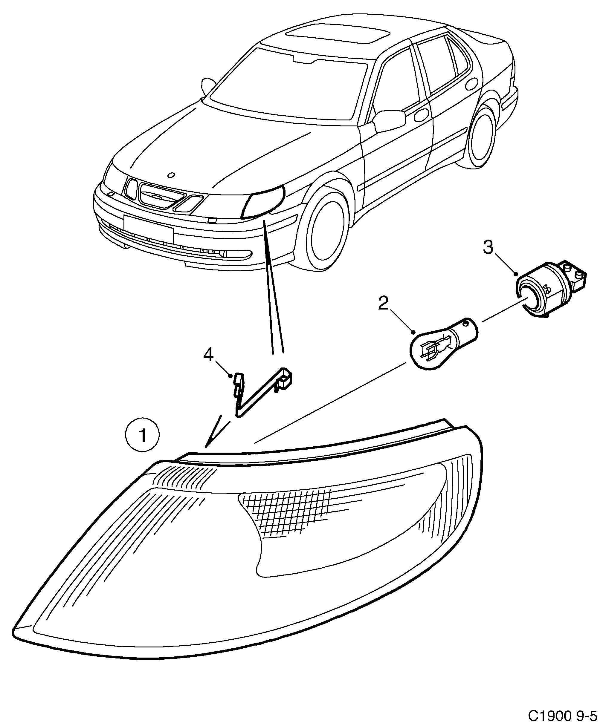 Schéma technique Saab 9-5 (9600) 2005 - Section 282 : Eclairage