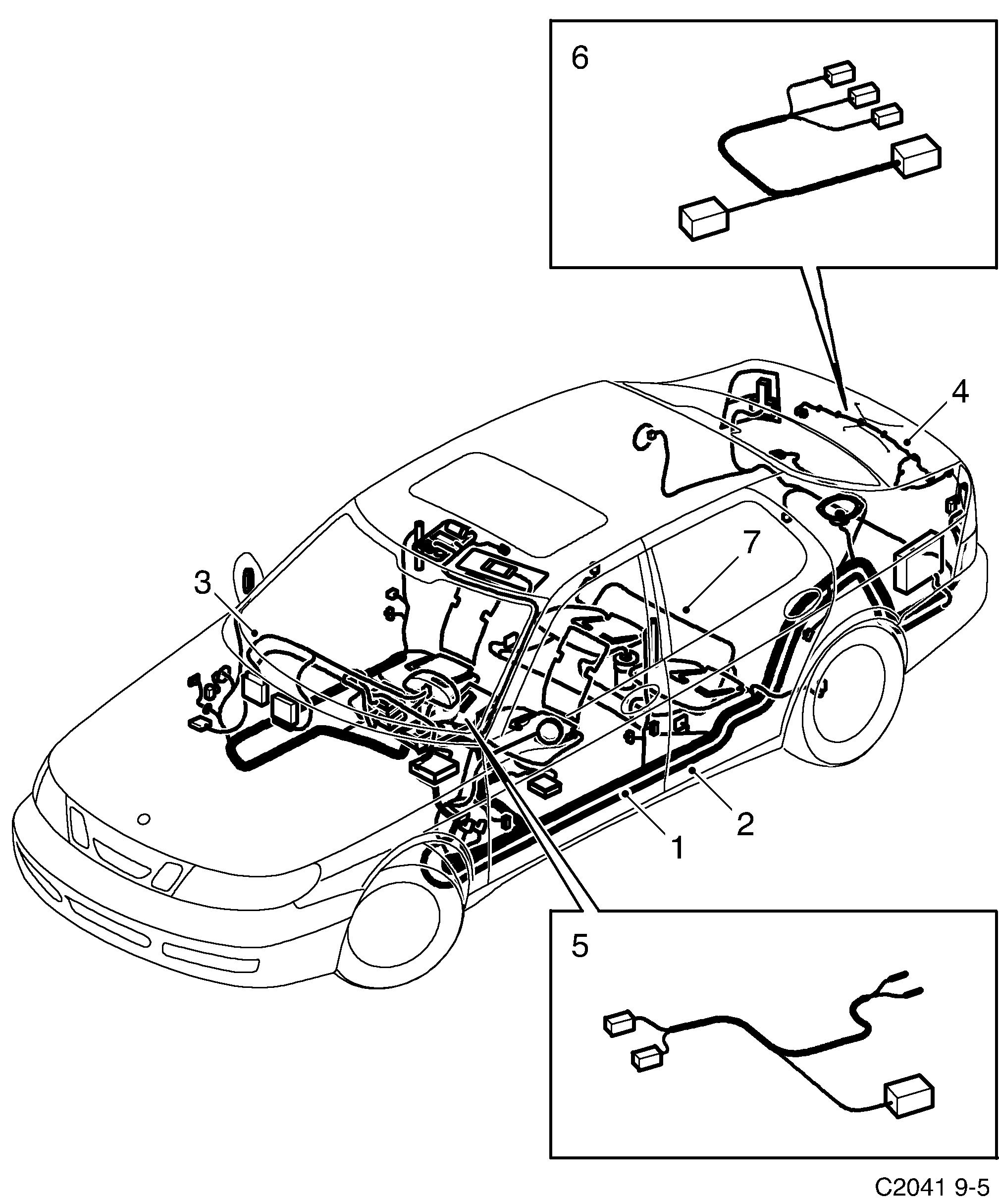 Schéma technique Saab 9-5 (9600) 2005 - Section 895 : Conduites et fusibles