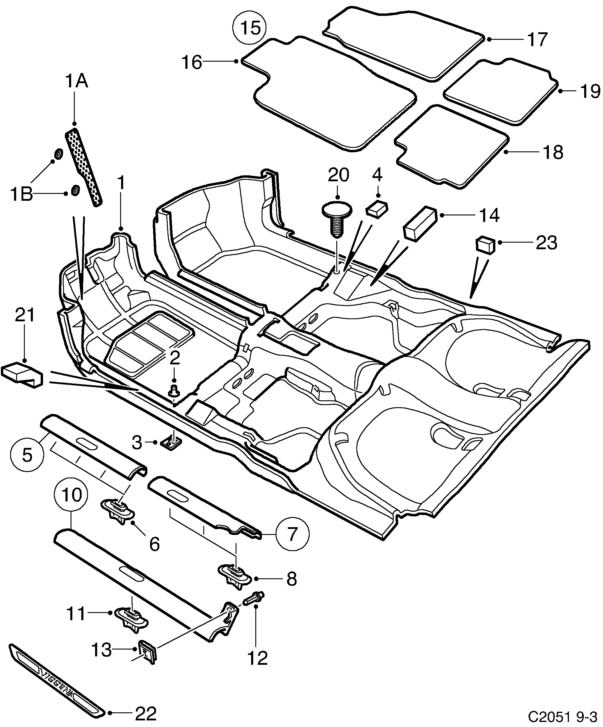 Schéma technique Saab 9-3 (9400) 2003 - Section 400 : Обшивка