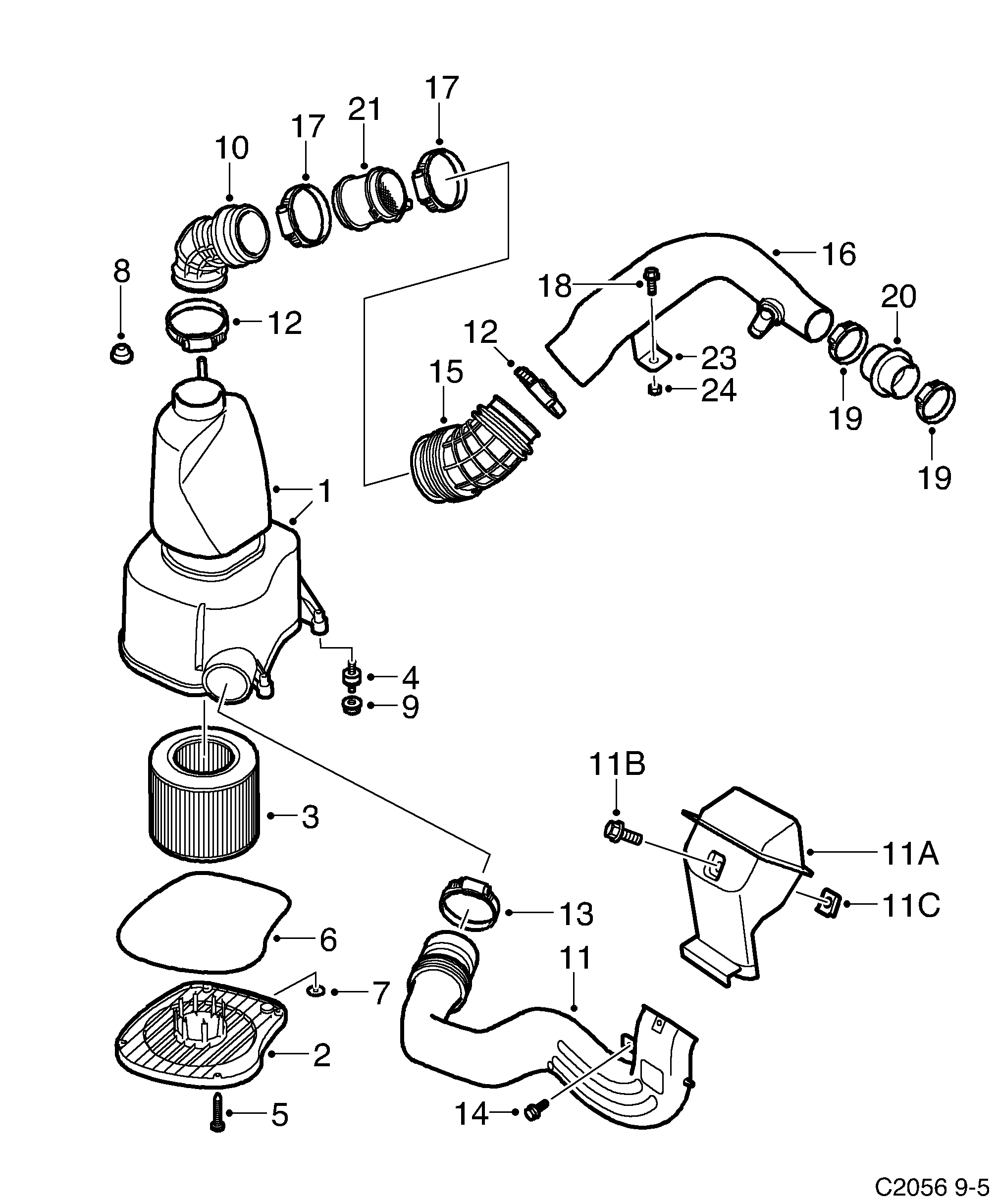Schéma technique Saab 9-5 (9600) 2002 - Section 525 : Fuel system