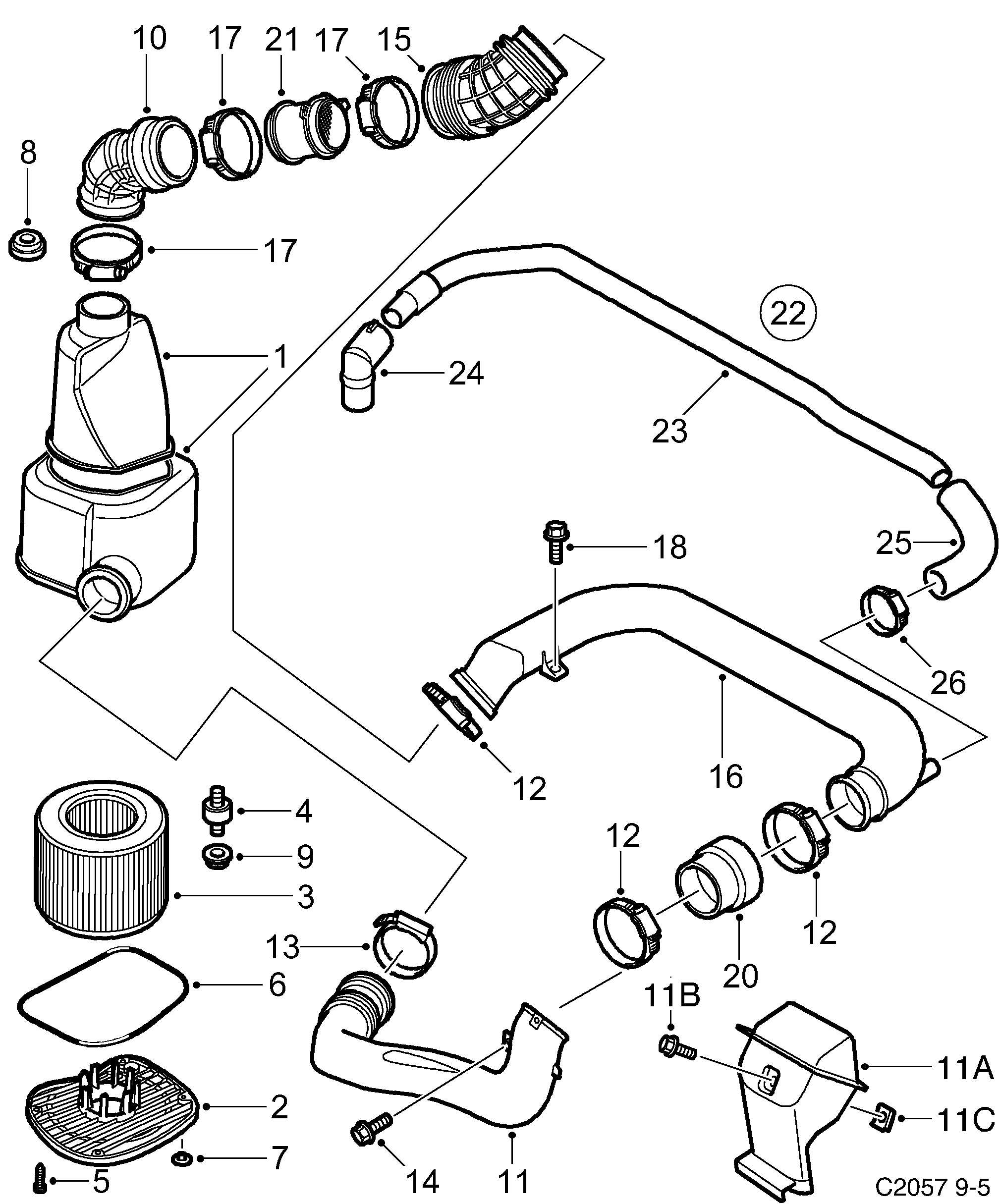 Schéma technique Saab 9-5 (9600) 2002 - Section 530 : Fuel system