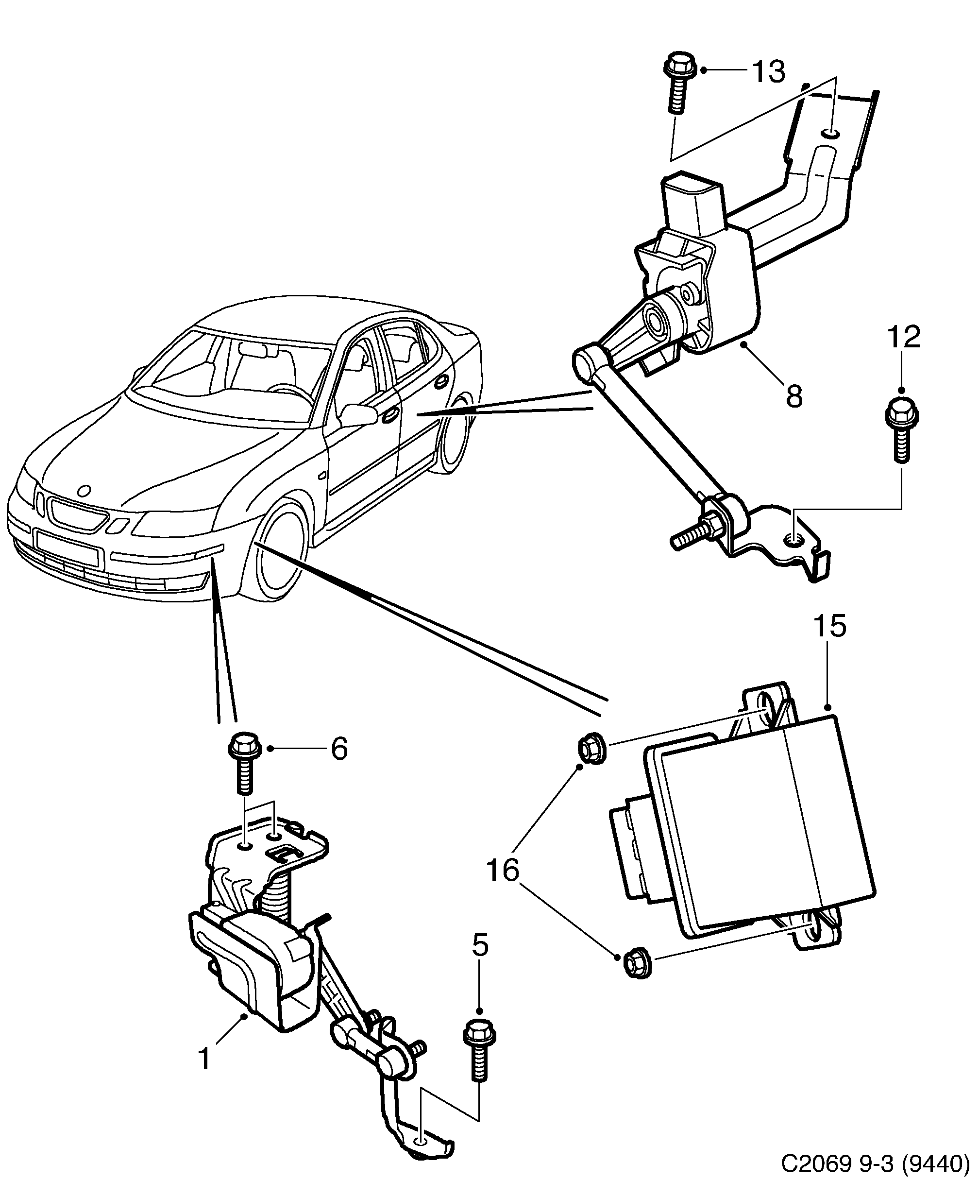 Schéma technique Saab 9-3 (9440) 2007 - Section 1000 : Eclairage
