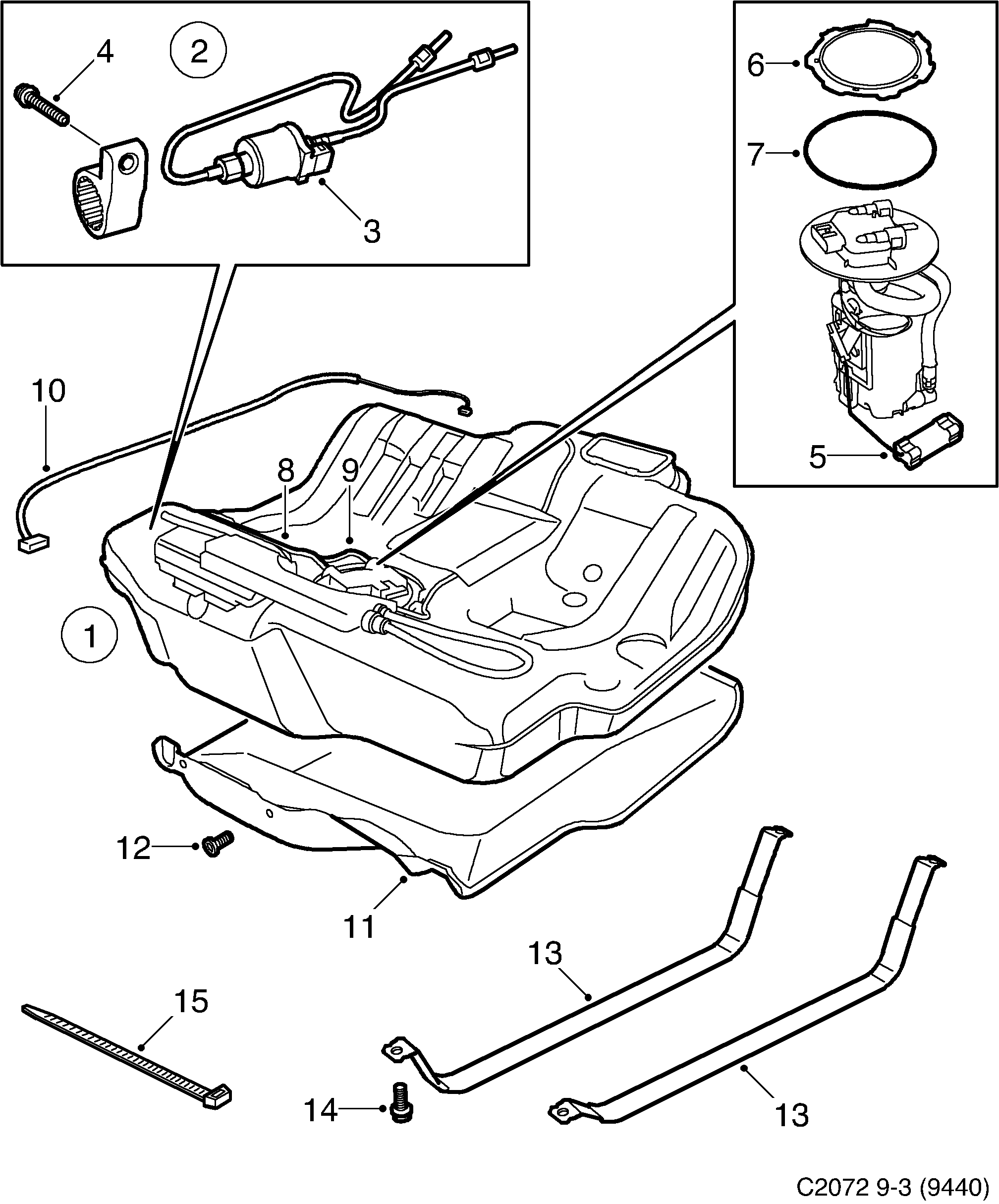 Schéma technique Saab 9-3 (9440) 2003 - Section 3150 : Fuel system