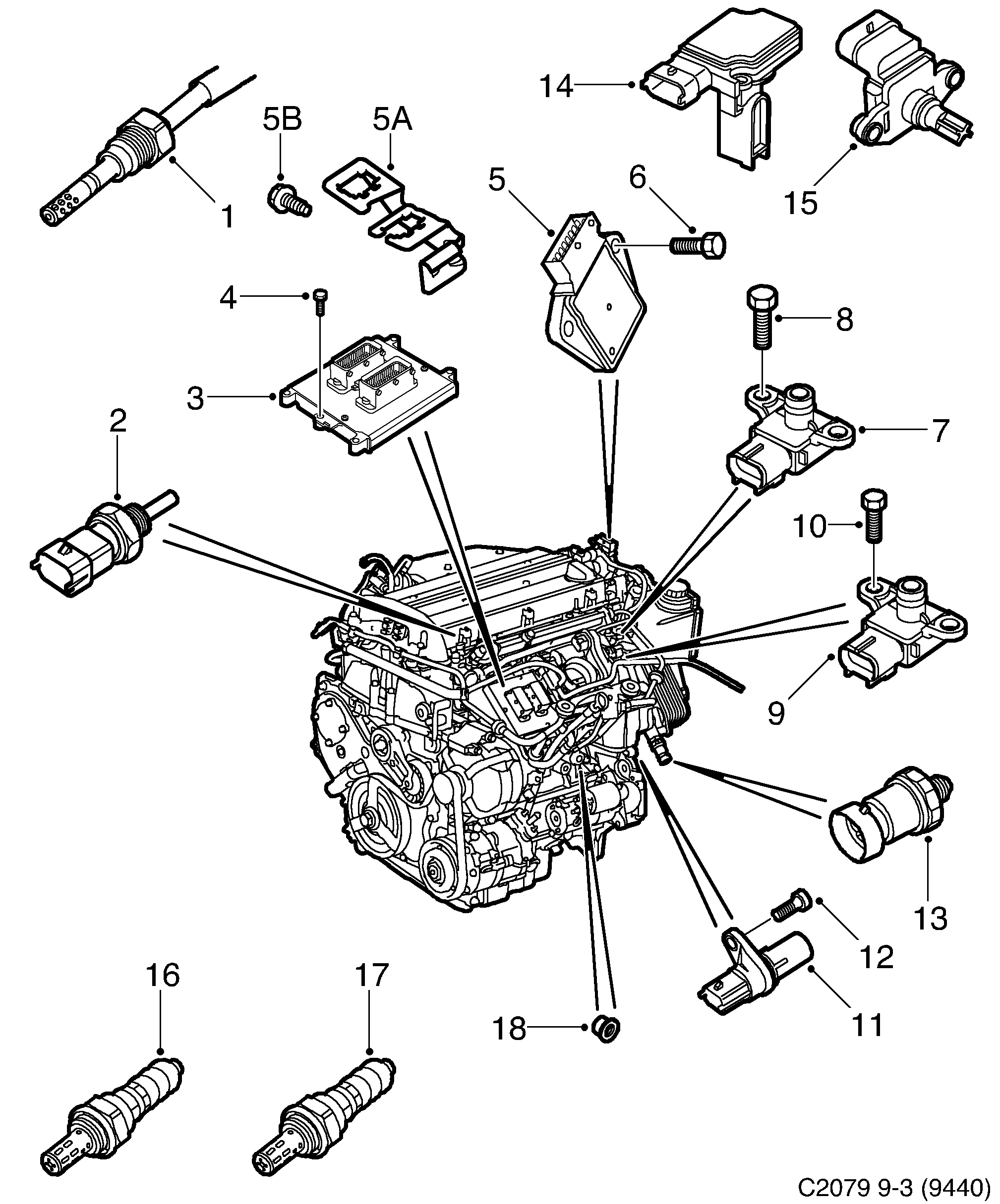 Schéma technique Saab 9-3 (9440) 2004 - Section 4800 : Système d'admission et d'échappement