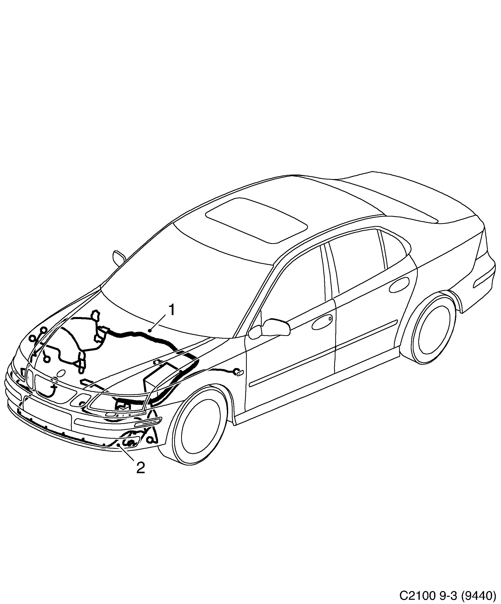 Schéma technique Saab 9-3 (9440) 2011 - Section 7900 : Conduites et fusibles