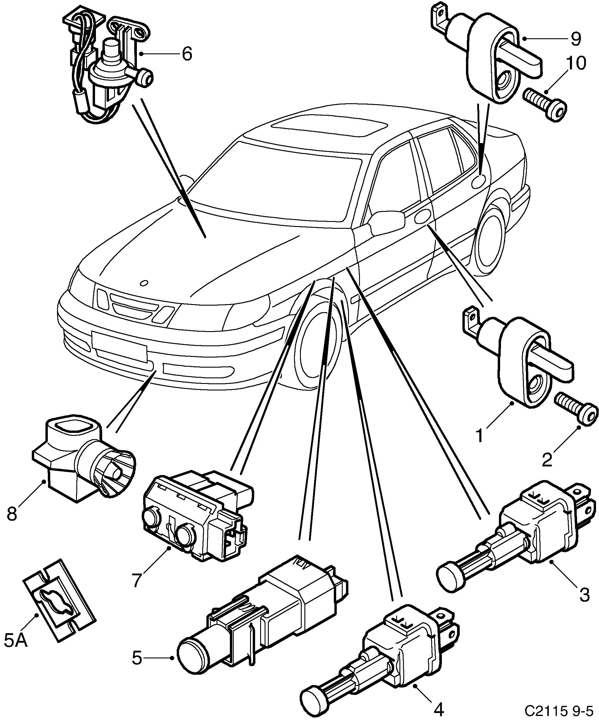 Schéma technique Saab 9-5 (9600) 2006 - Section 550 : Autre équipement électrique