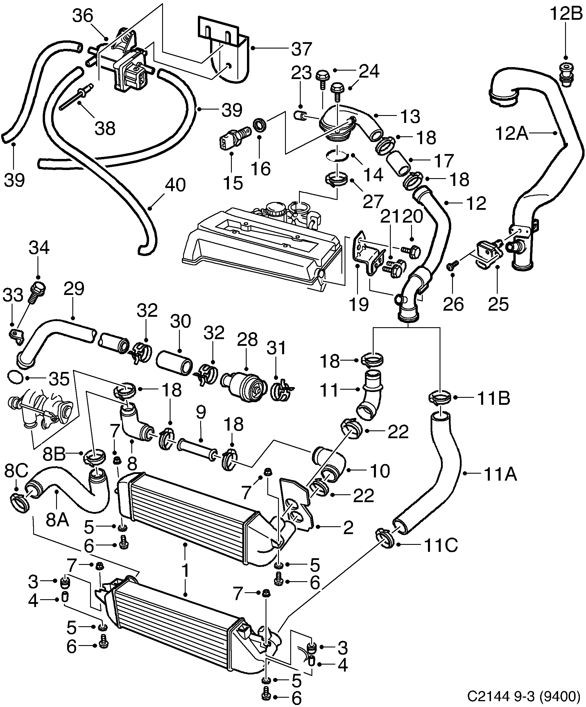 Schéma technique Saab 9-3 (9400) 2000 - Section 1210 : Cooling system