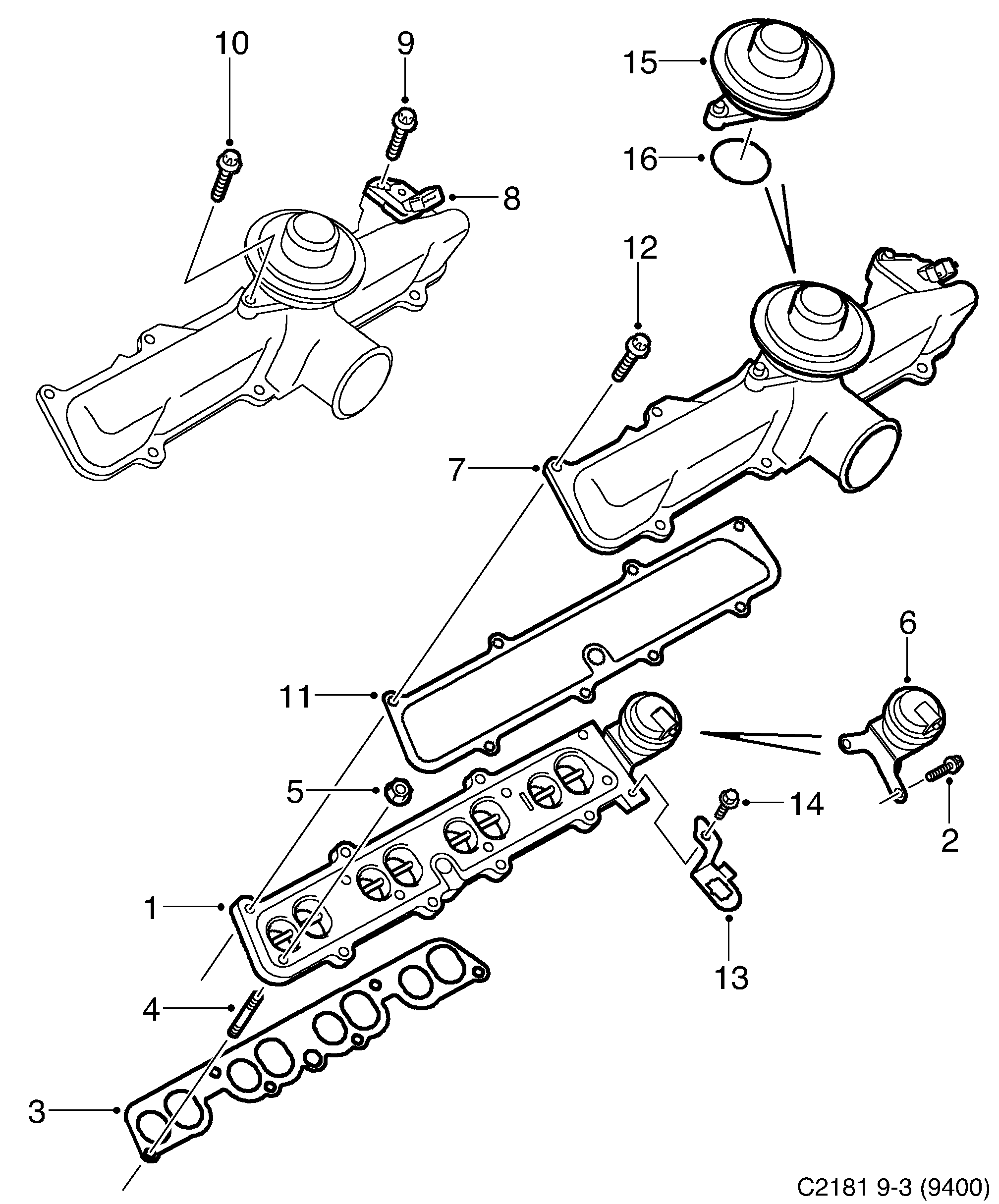 Schéma technique Saab 9-3 (9400) 2000 - Section 800 : Intake and exhaust system