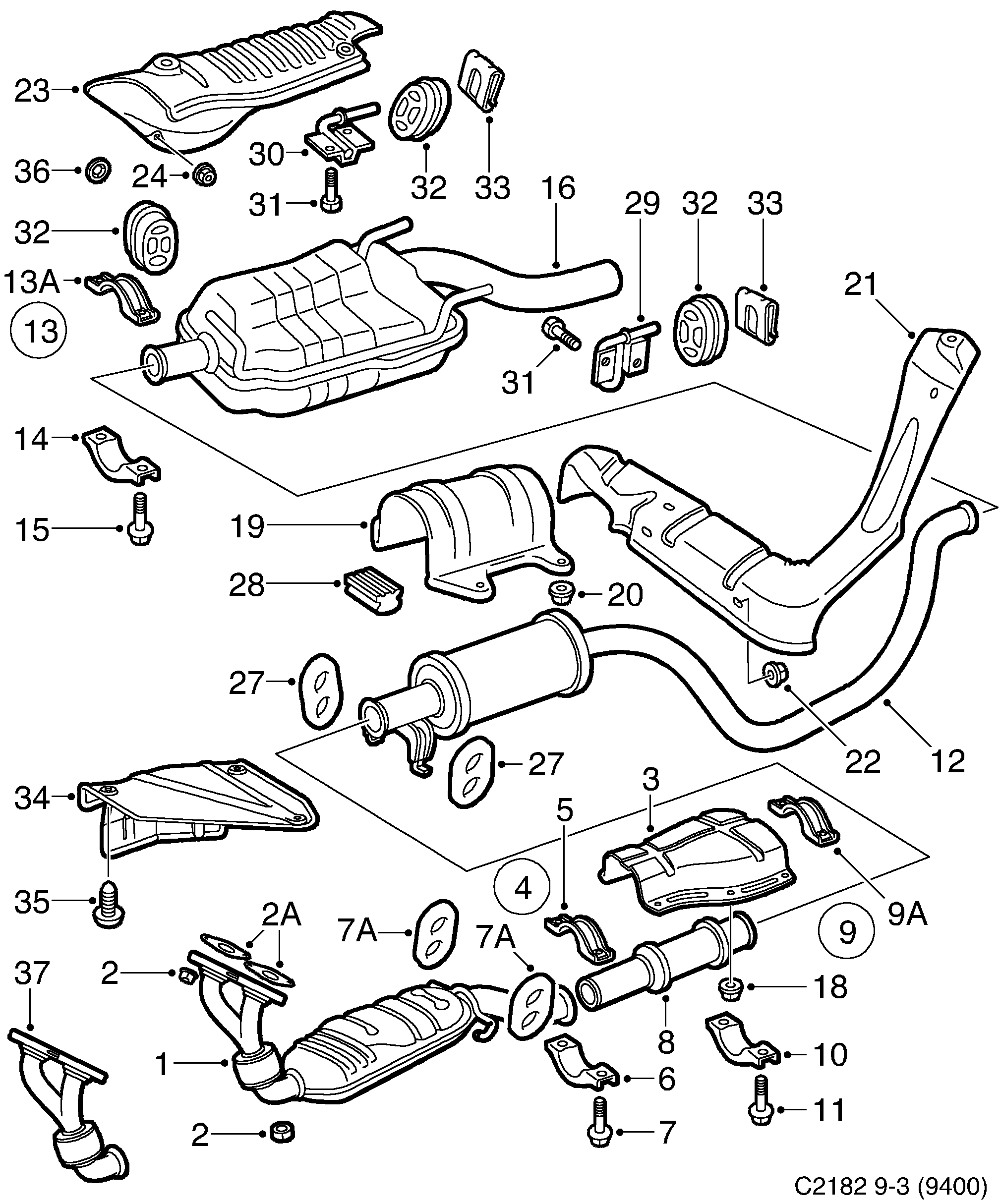 Schéma technique Saab 9-3 (9400) 2000 - Section 1000 : Intake and exhaust system