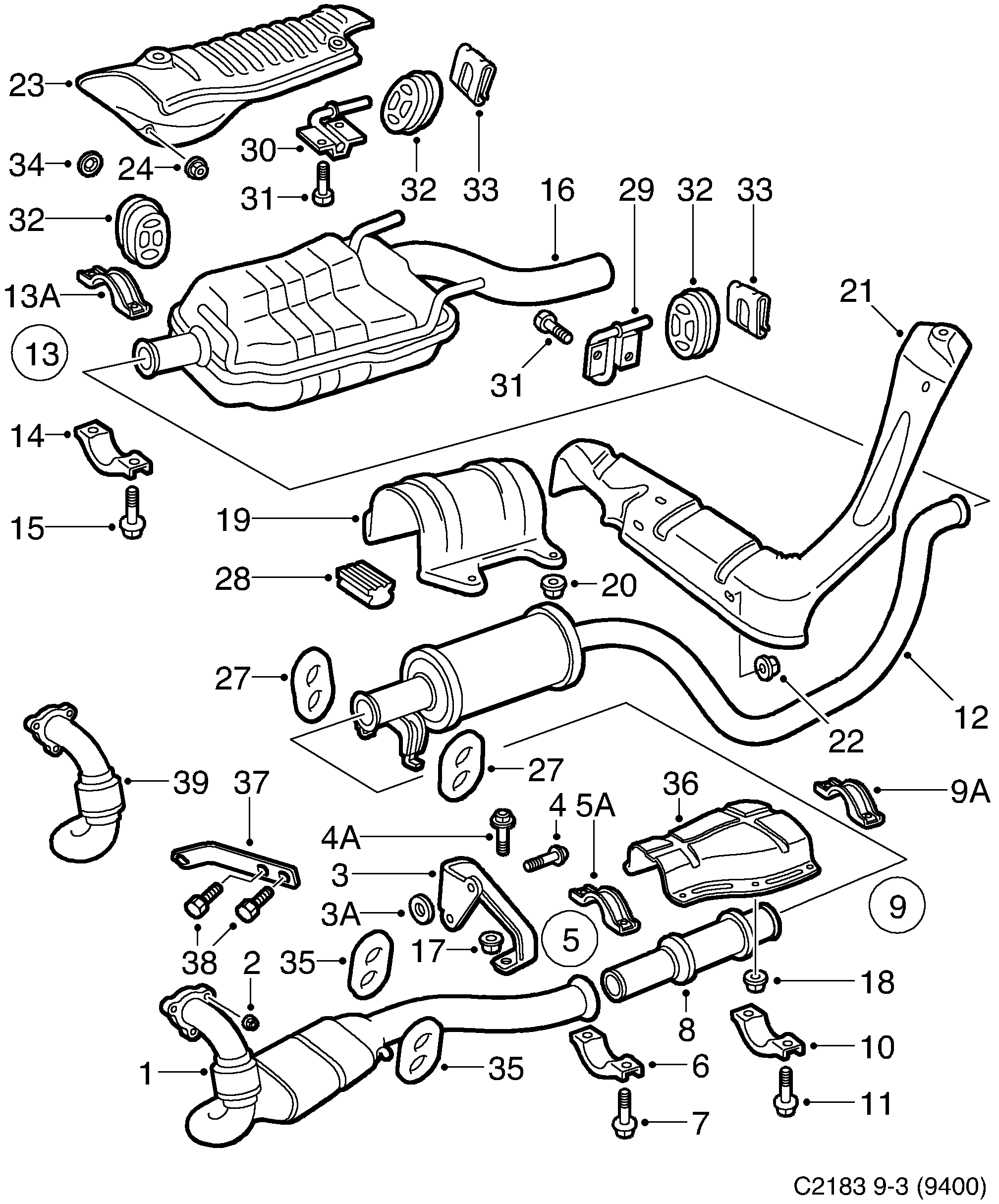 Schéma technique Saab 9-3 (9400) 2000 - Section 1030 : Intake and exhaust system