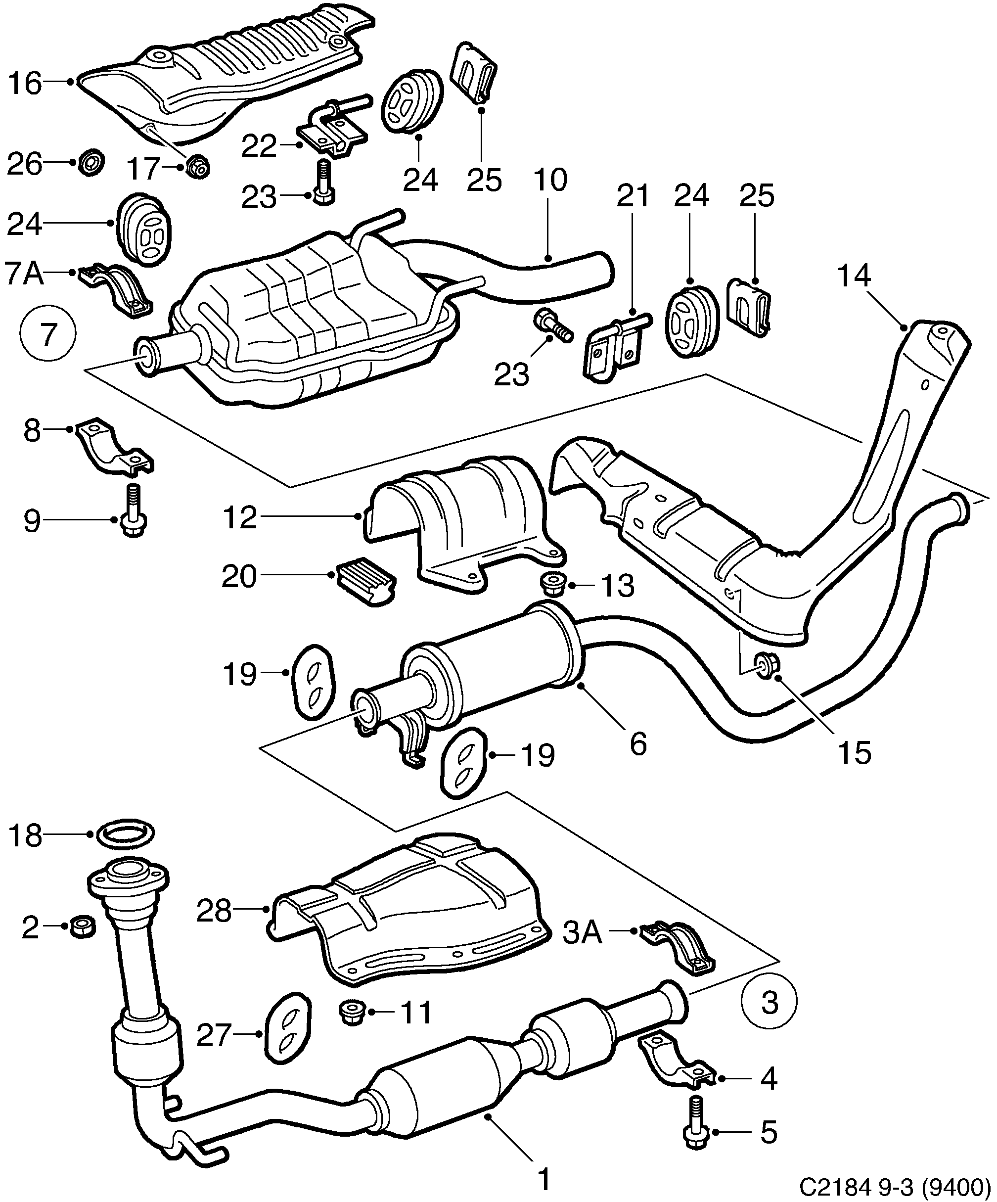 Schéma technique Saab 9-3 (9400) 2000 - Section 1060 : Intake and exhaust system
