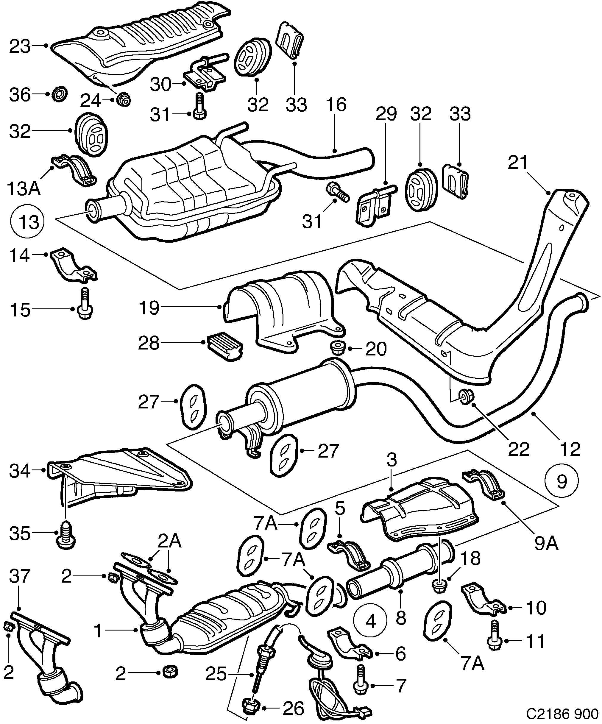 Schéma technique Saab 900 1997 - Section 1530 : Intake and exhaust system