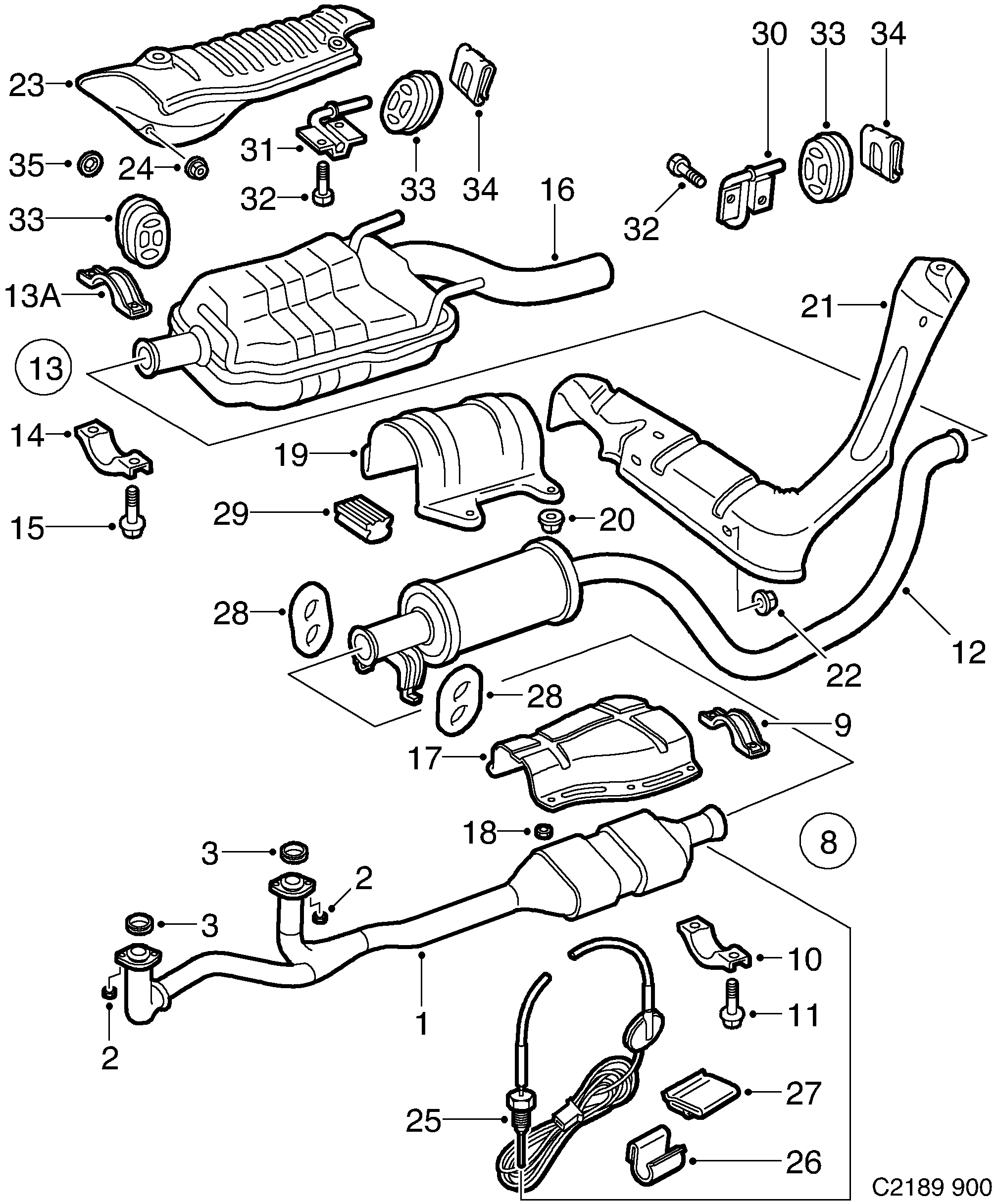 Schéma technique Saab 900 1997 - Section 1620 : Intake and exhaust system