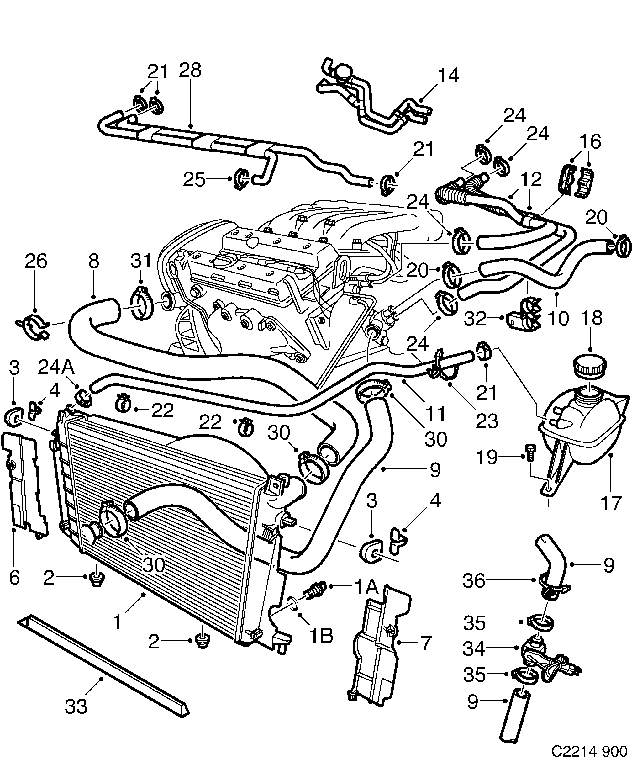 Schéma technique Saab 900 1996 - Section 1710 : Cooling system