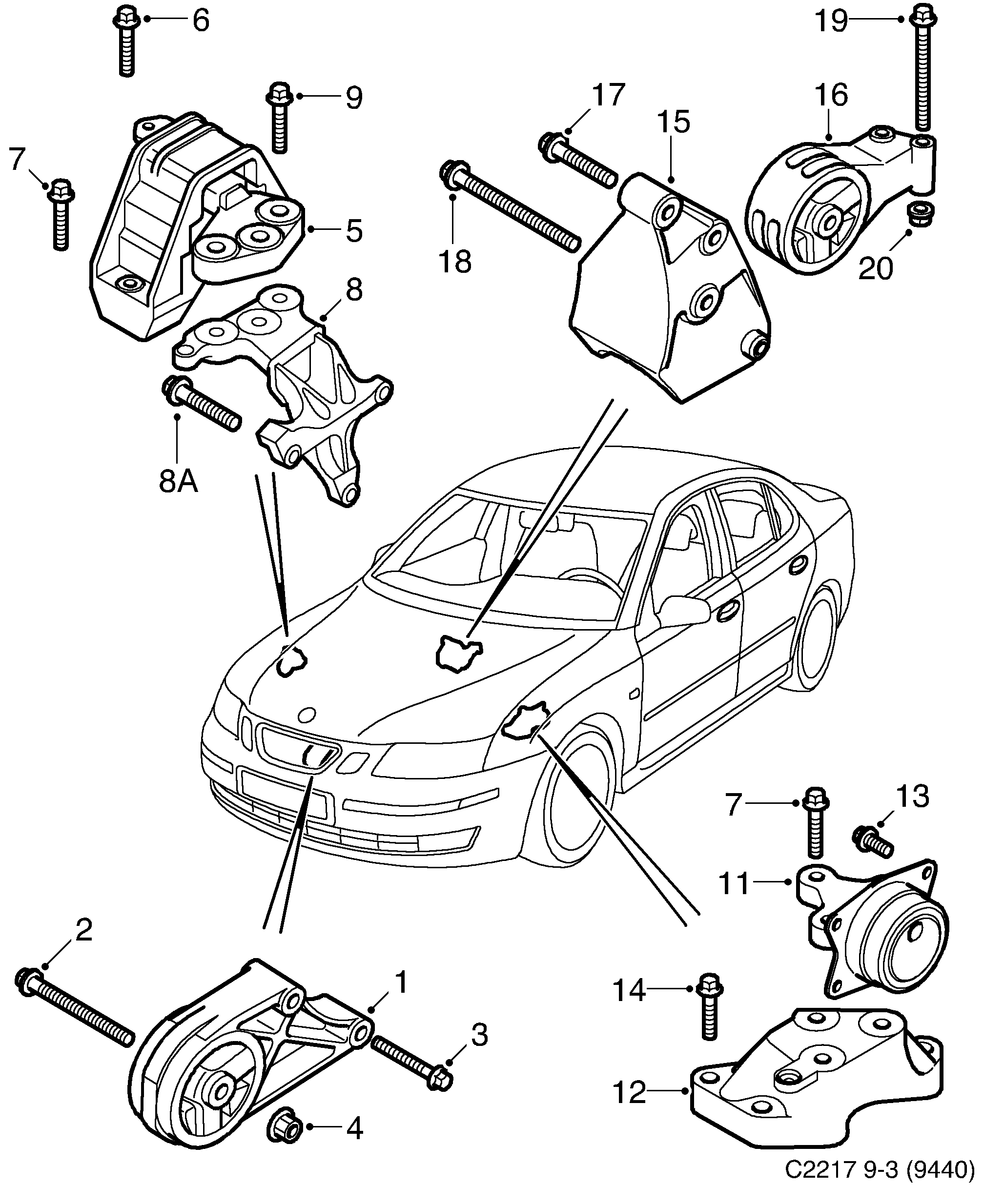 Schéma technique Saab 9-3 (9440) 2006 - Section 125 : Short block