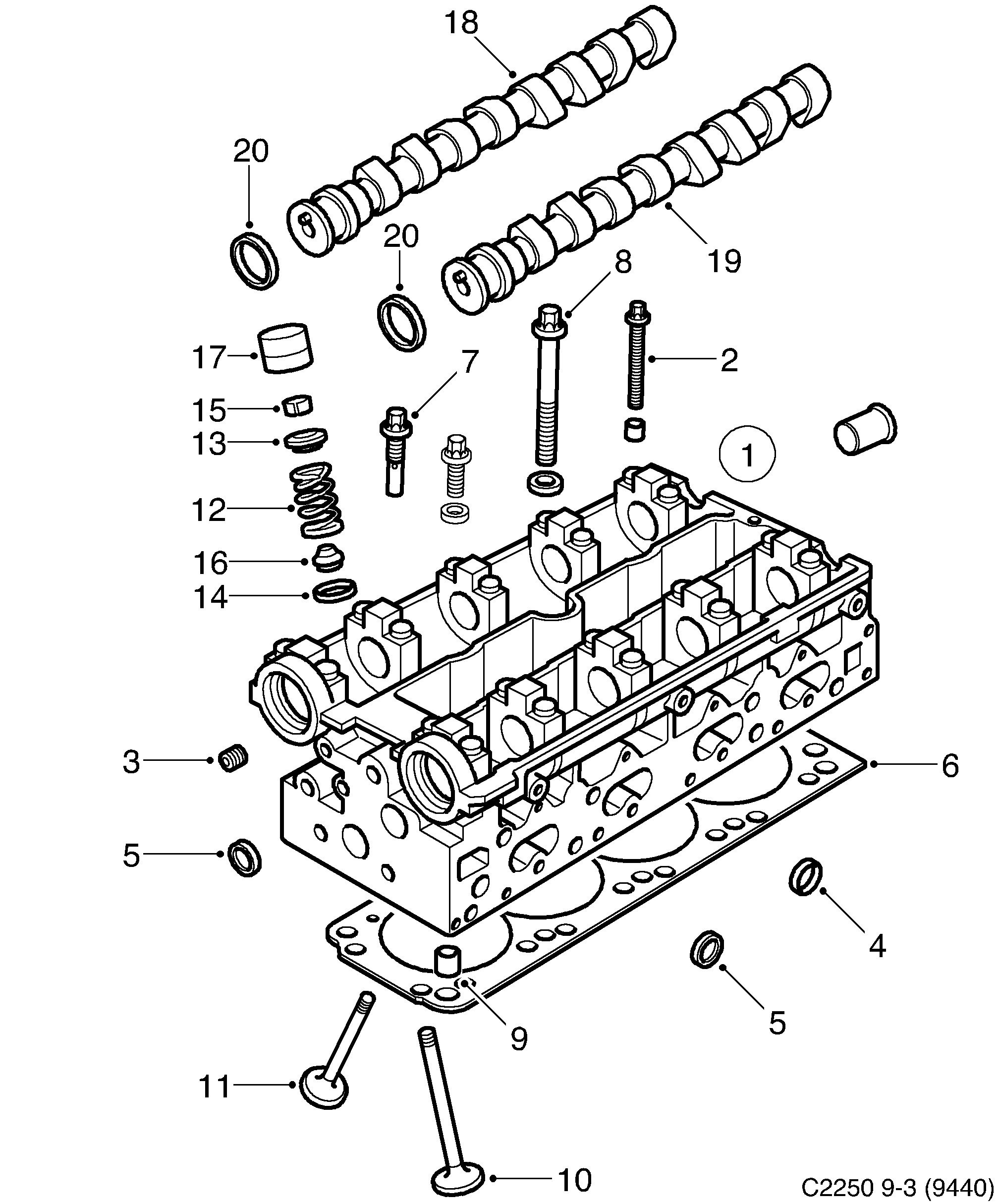 Schéma technique Saab 9-3 (9440) 2004 - Section 225 : Short block