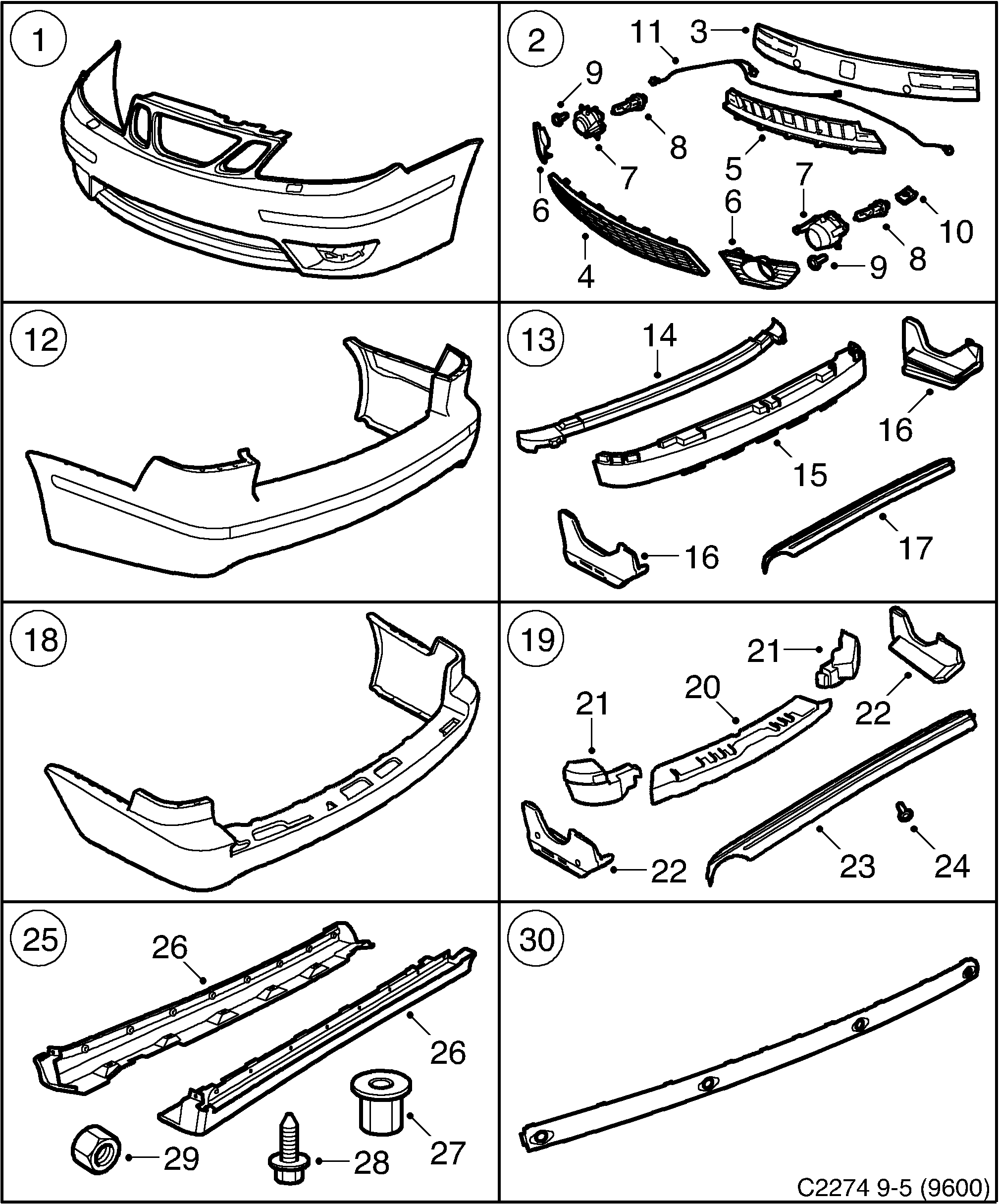 Schéma technique Saab 9-5 (9600) 2005 - Section 445 : Accessoire carrosserie