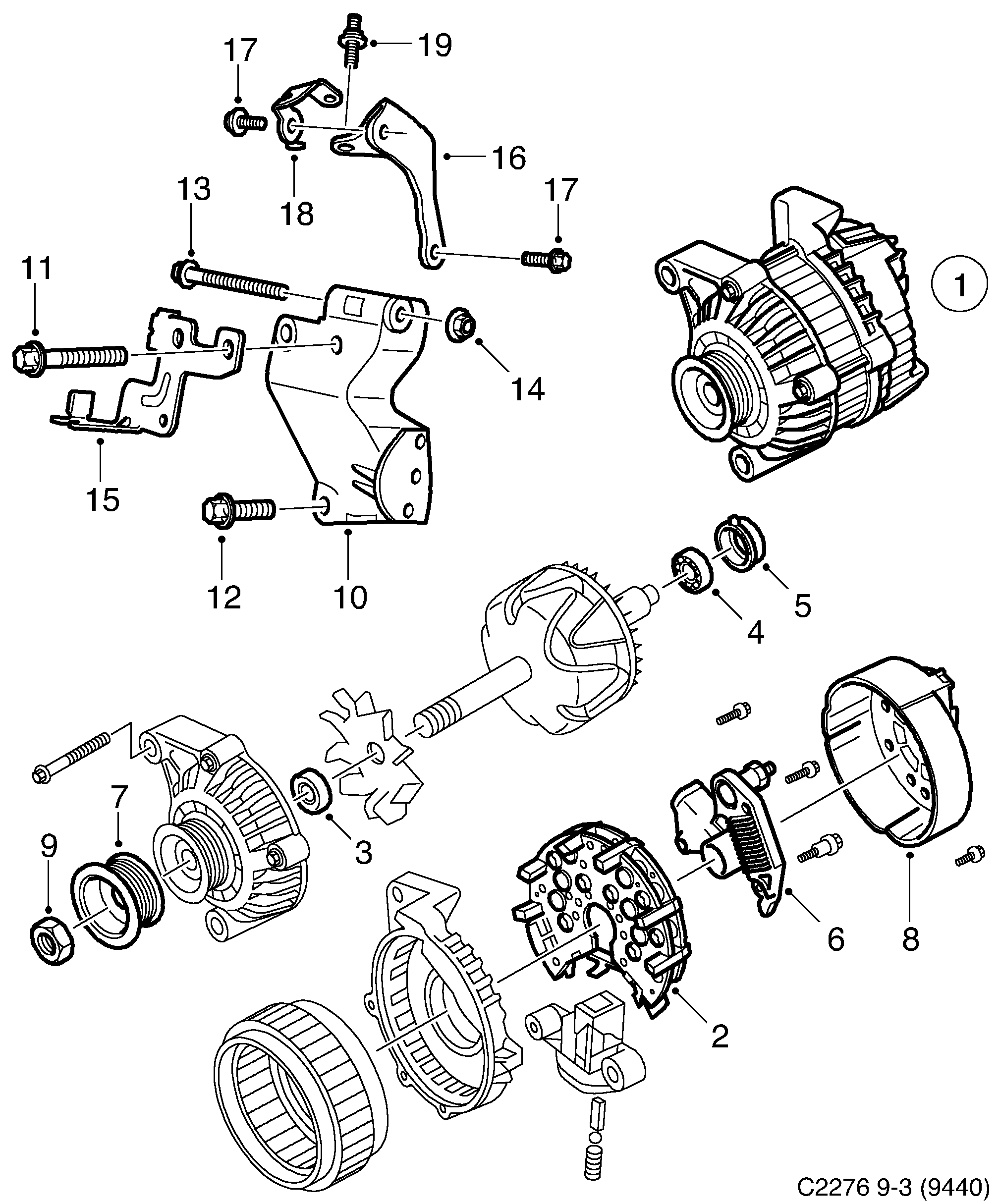 Schéma technique Saab 9-3 (9440) 2004 - Section 225 : Generator