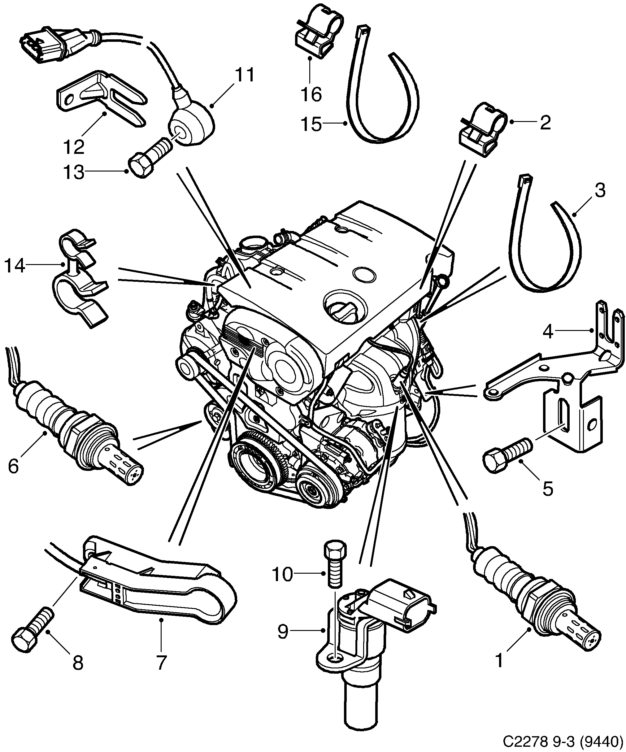 Schéma technique Saab 9-3 (9440) 2009 - Section 4850 : Système d'admission et d'échappement