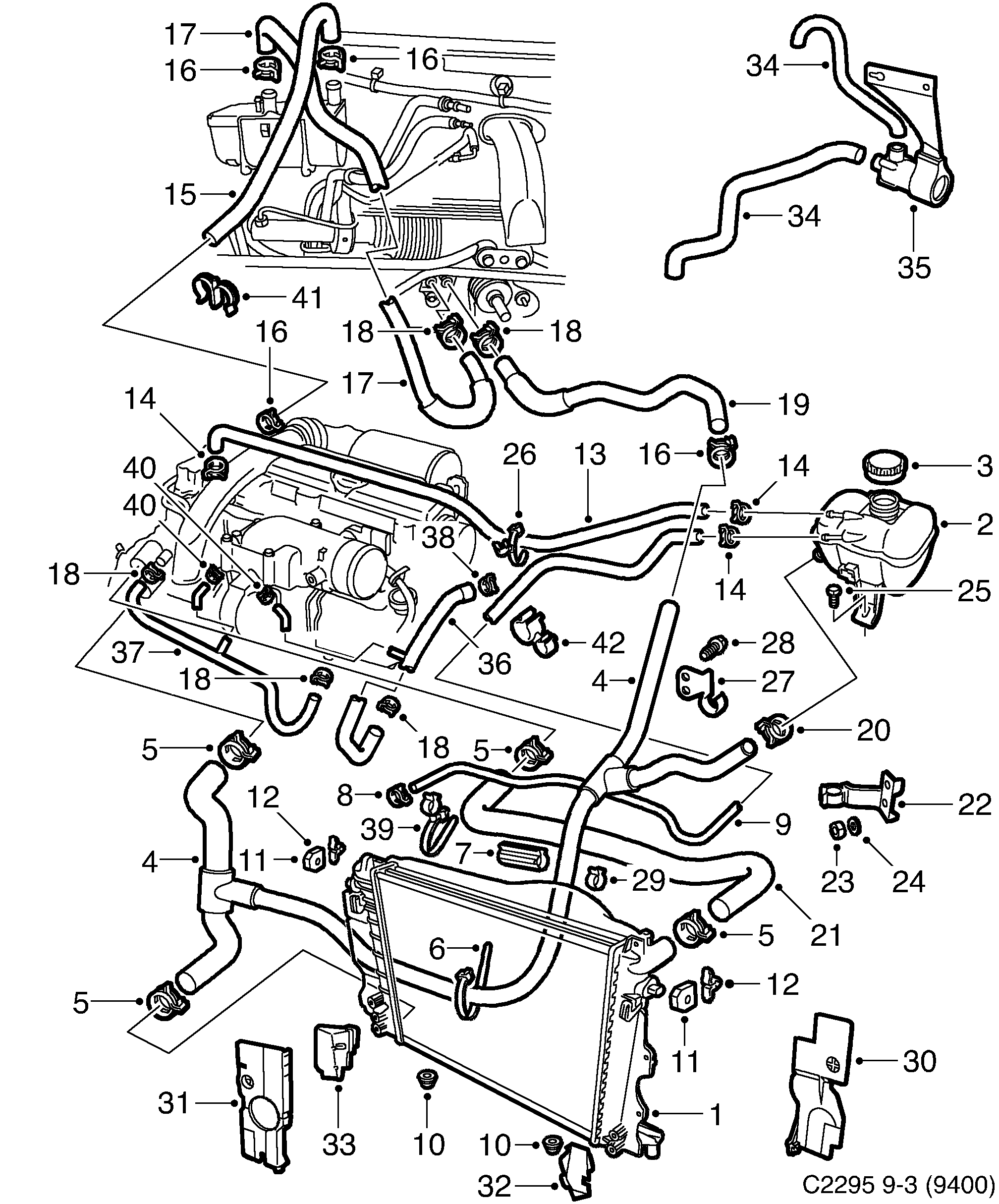 Schéma technique Saab 9-3 (9400) 1998 - Section 1120 : Cooling system