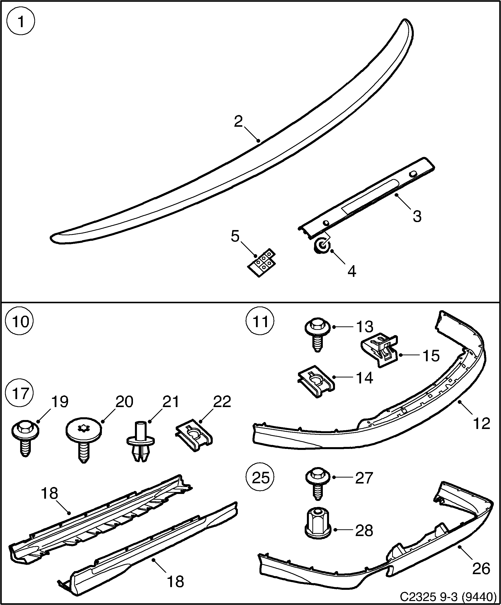Schéma technique Saab 9-3 (9440) 2005 - Section 442 : Accessoire carrosserie