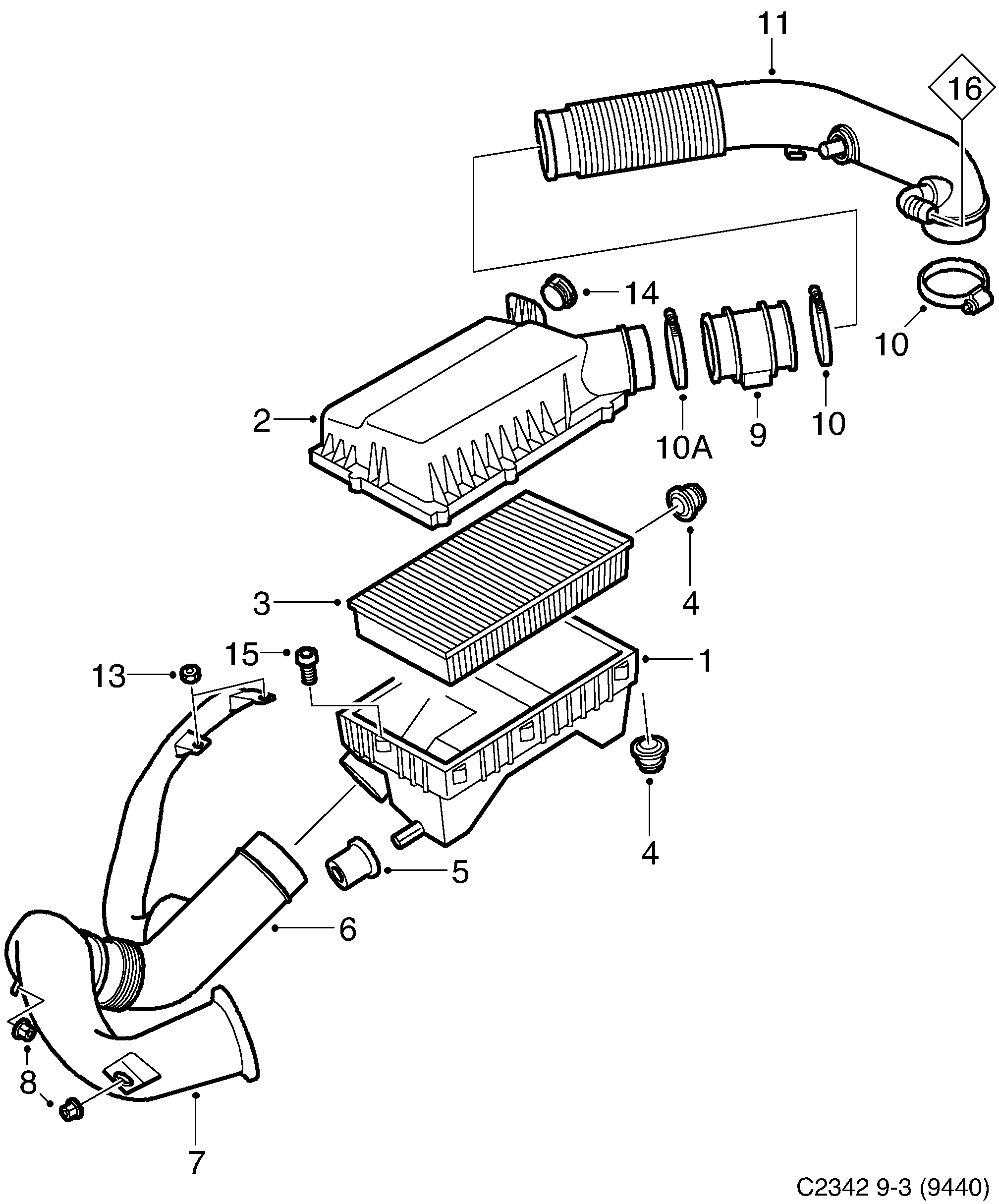 Schéma technique Saab 9-3 (9440) 2004 - Section 3025 : Топливная система