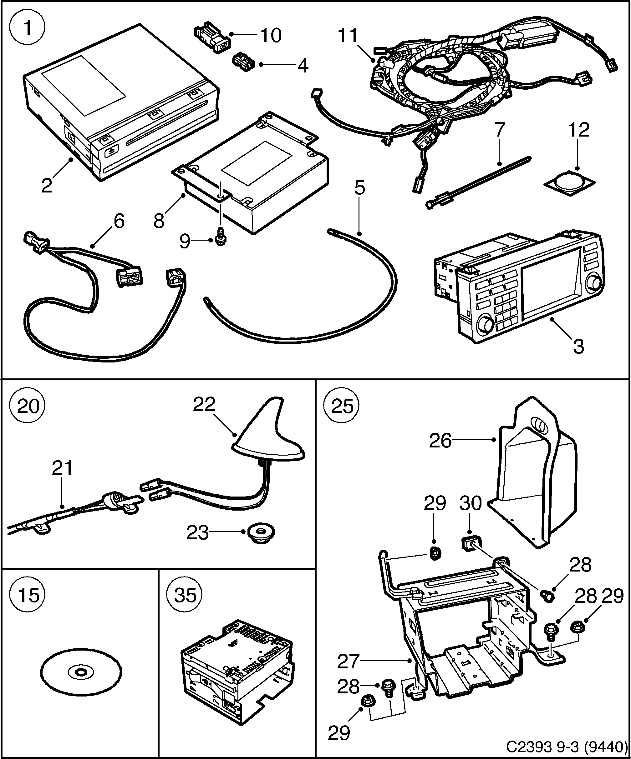 Schéma technique Saab 9-3 (9440) 2003 - Section 260 : Accessoire électrique