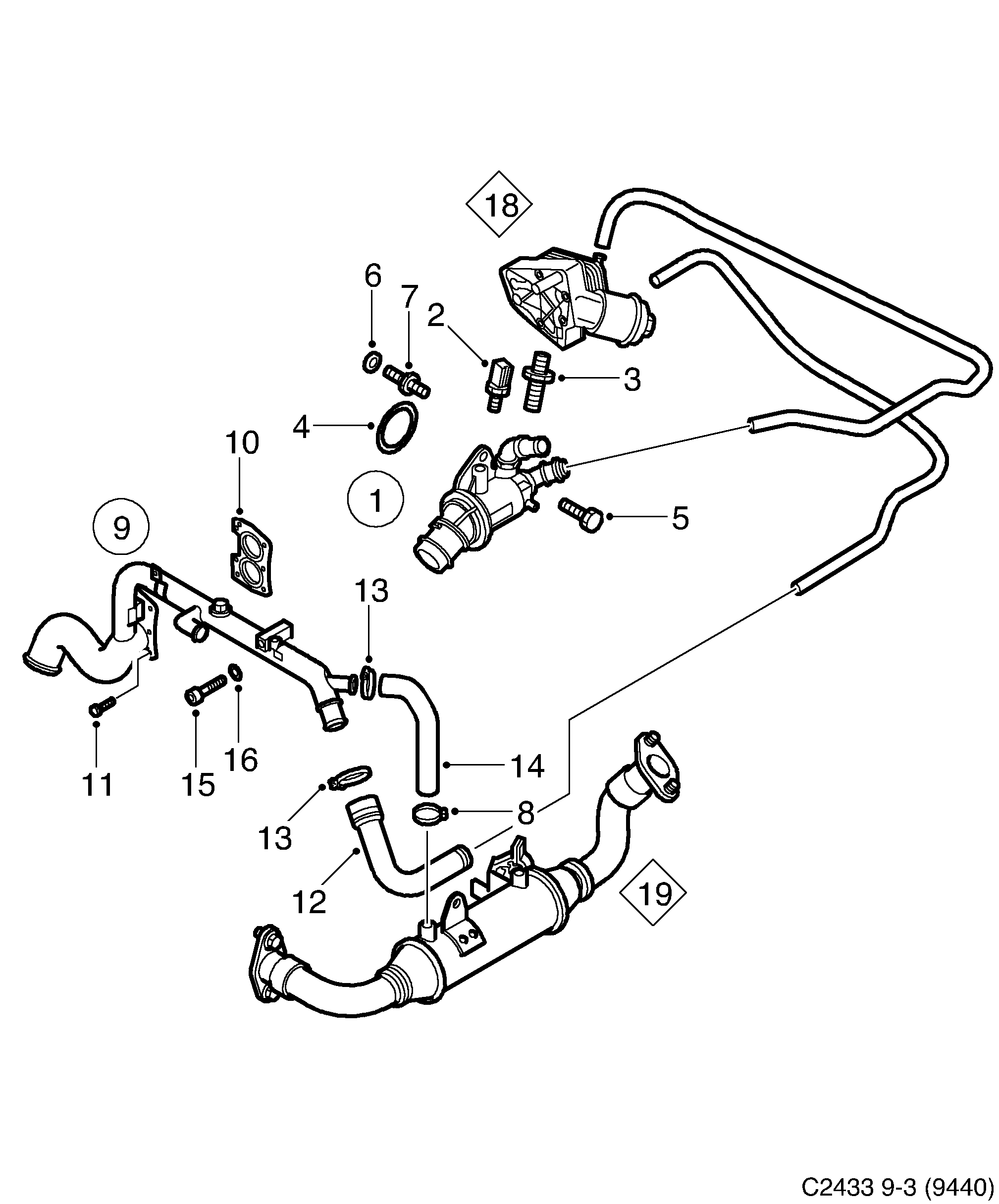 Schéma technique Saab 9-3 (9440) 2005 - Section 5885 : Cooling system