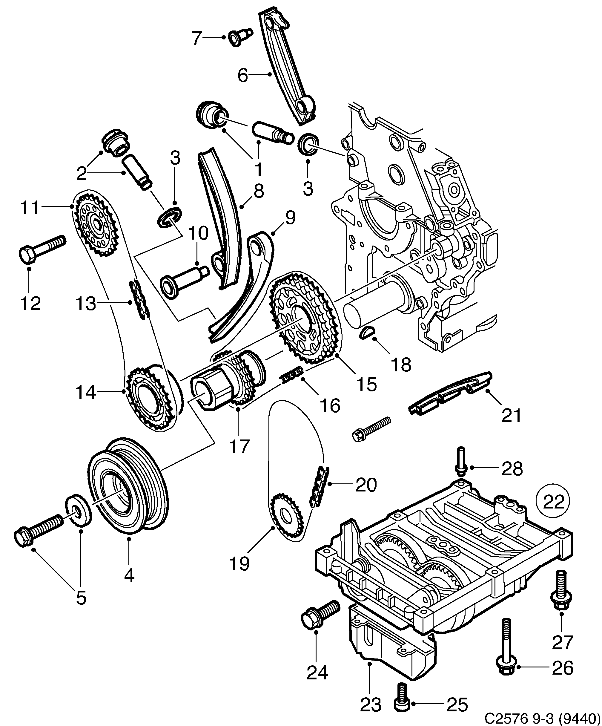 Schéma technique Saab 9-3 (9440) 2004 - Section 850 : Корпус двигателя