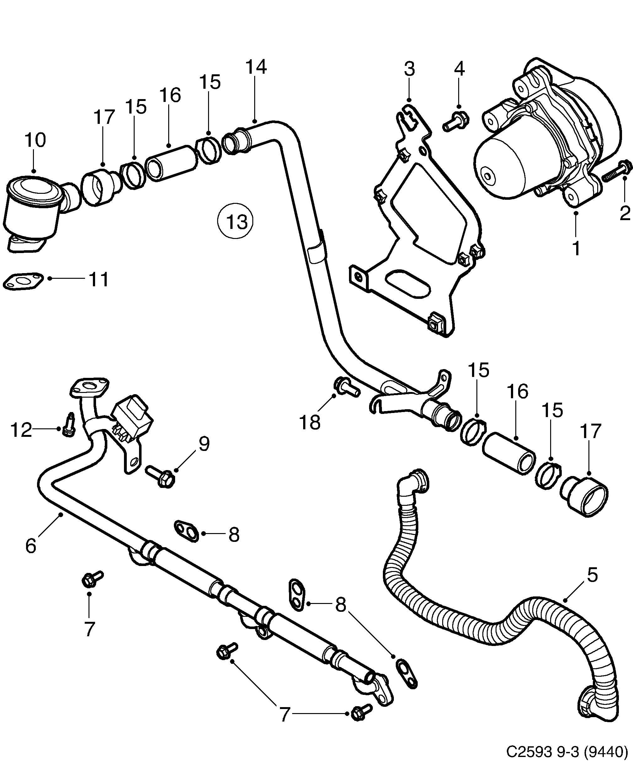 Schéma technique Saab 9-3 (9440) 2003 - Section 4300 : Système d'admission et d'échappement