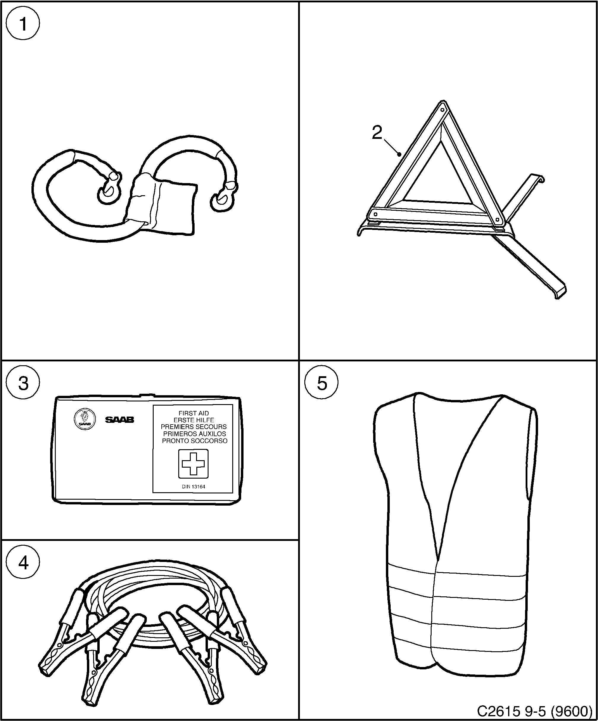 Schéma technique Saab 9-5 (9600) 2002 - Section 80 : Accessoires chimiques, équipements de secours