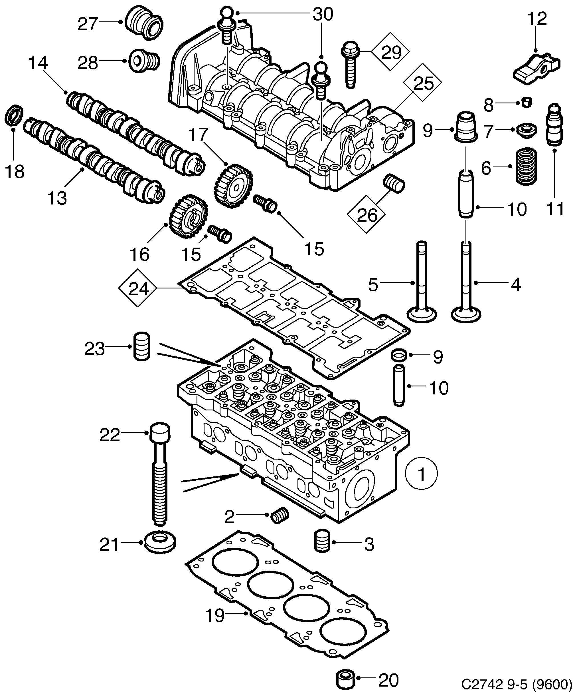 Schéma technique Saab 9-5 (9600) 2008 - Section 150 : Corps de moteur