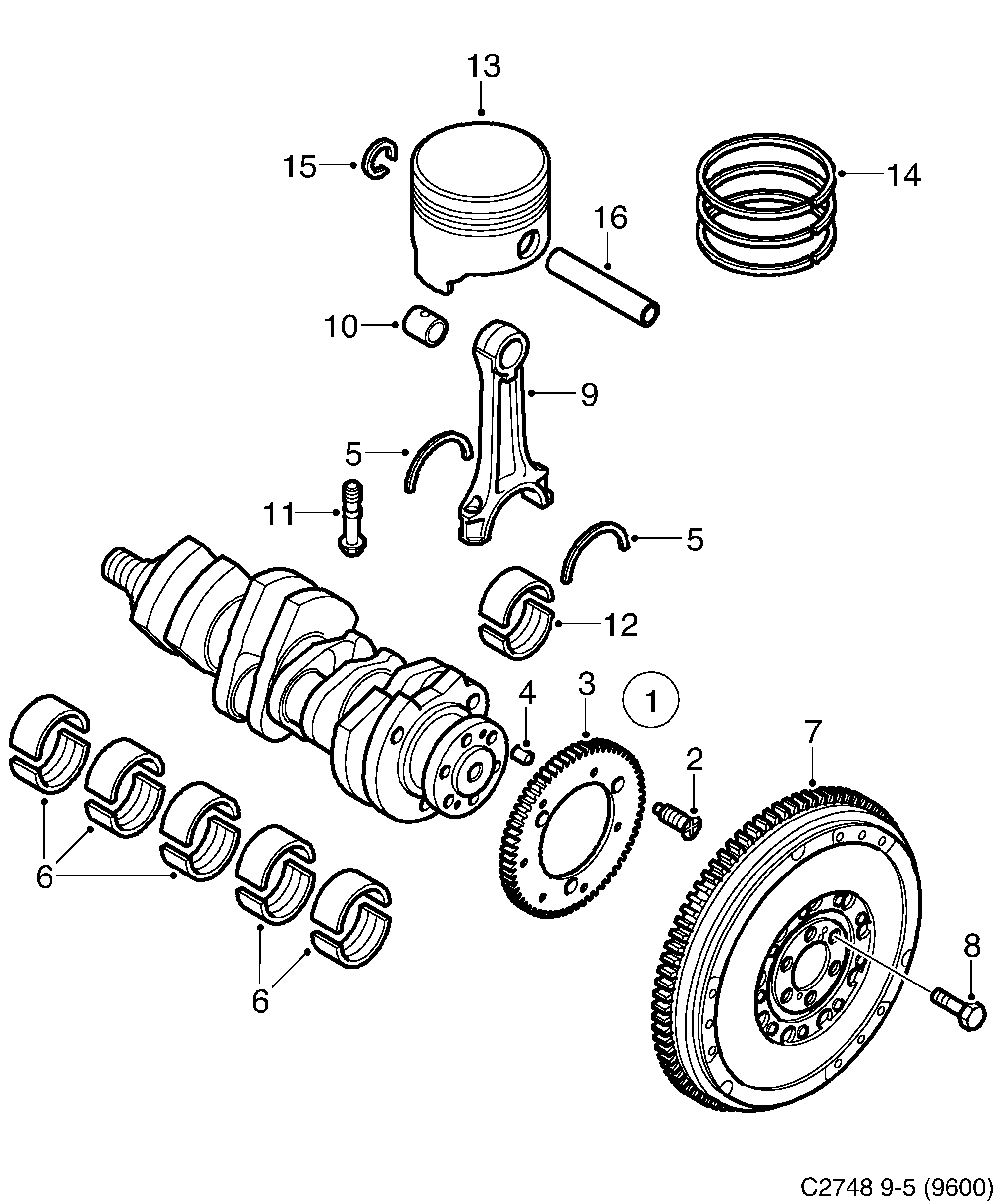 Schéma technique Saab 9-5 (9600) 2006 - Section 347 : Корпус двигателя