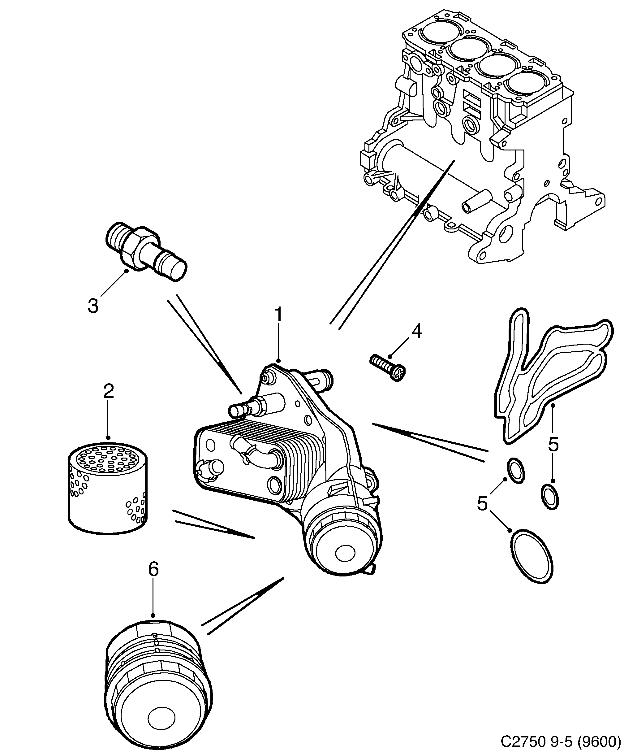 Schéma technique Saab 9-5 (9600) 2008 - Section 444 : Lubricating system