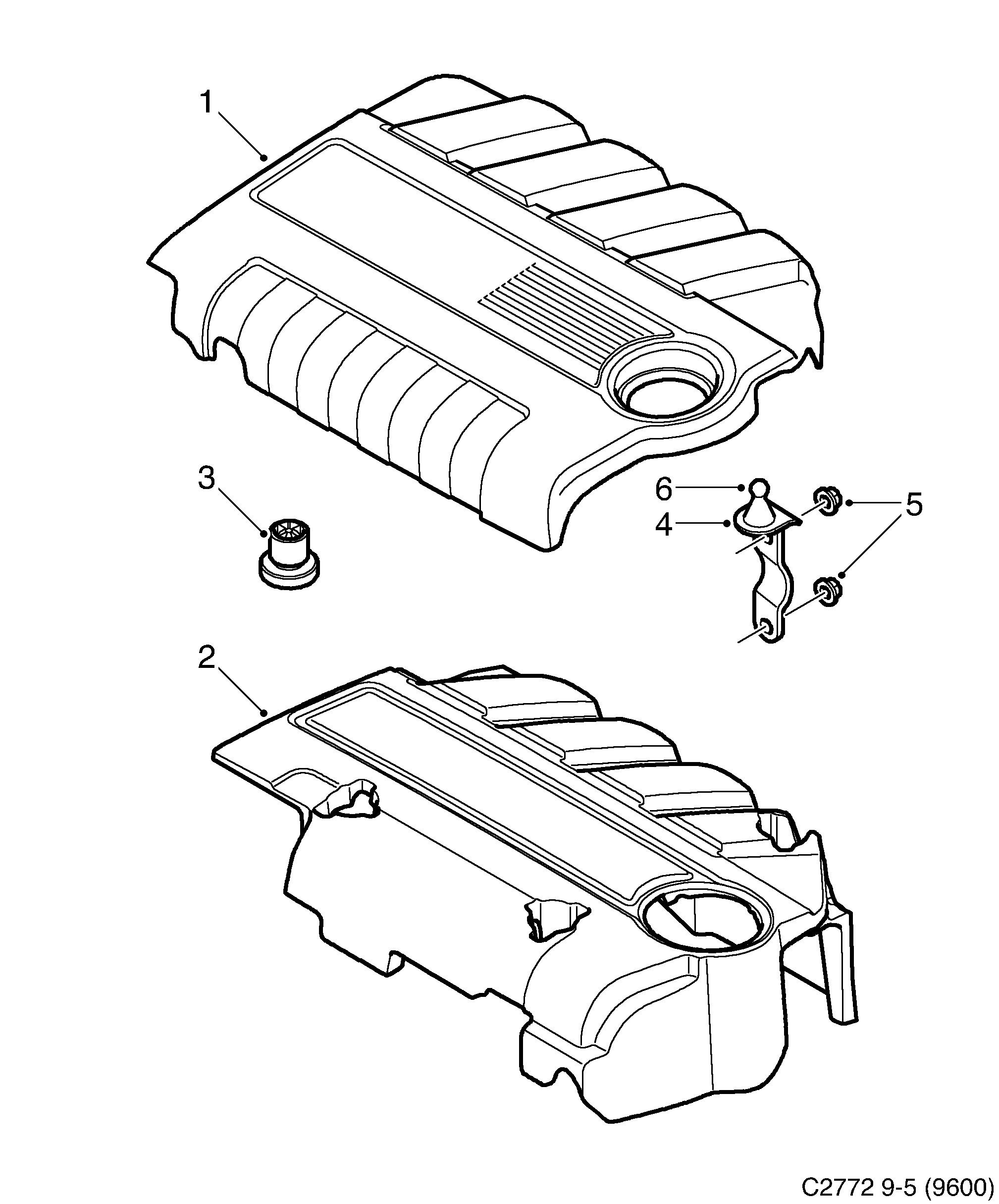 Schéma technique Saab 9-5 (9600) 2007 - Section 1260 : Engine bay cover