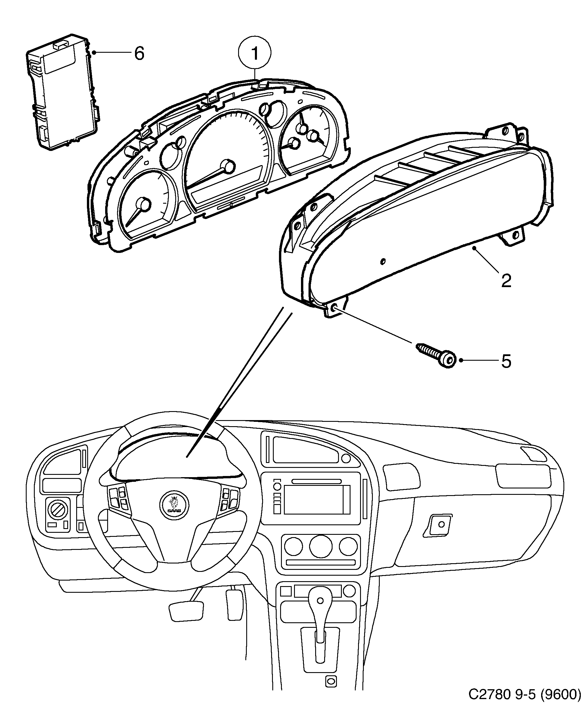 Schéma technique Saab 9-5 (9600) 2006 - Section 1012 : Conduites et fusibles
