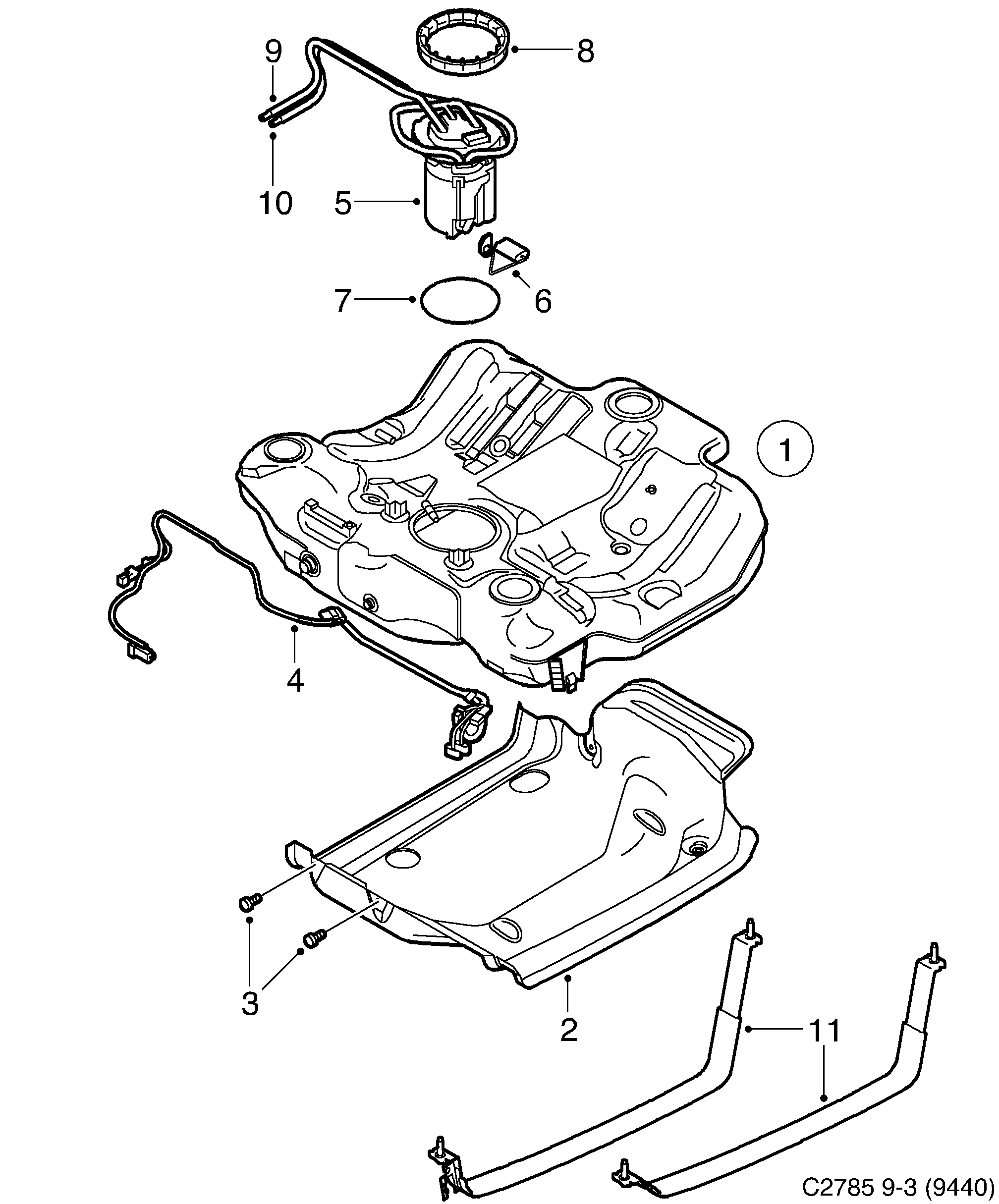 Schéma technique Saab 9-3 (9440) 2005 - Section 3175 : Fuel system