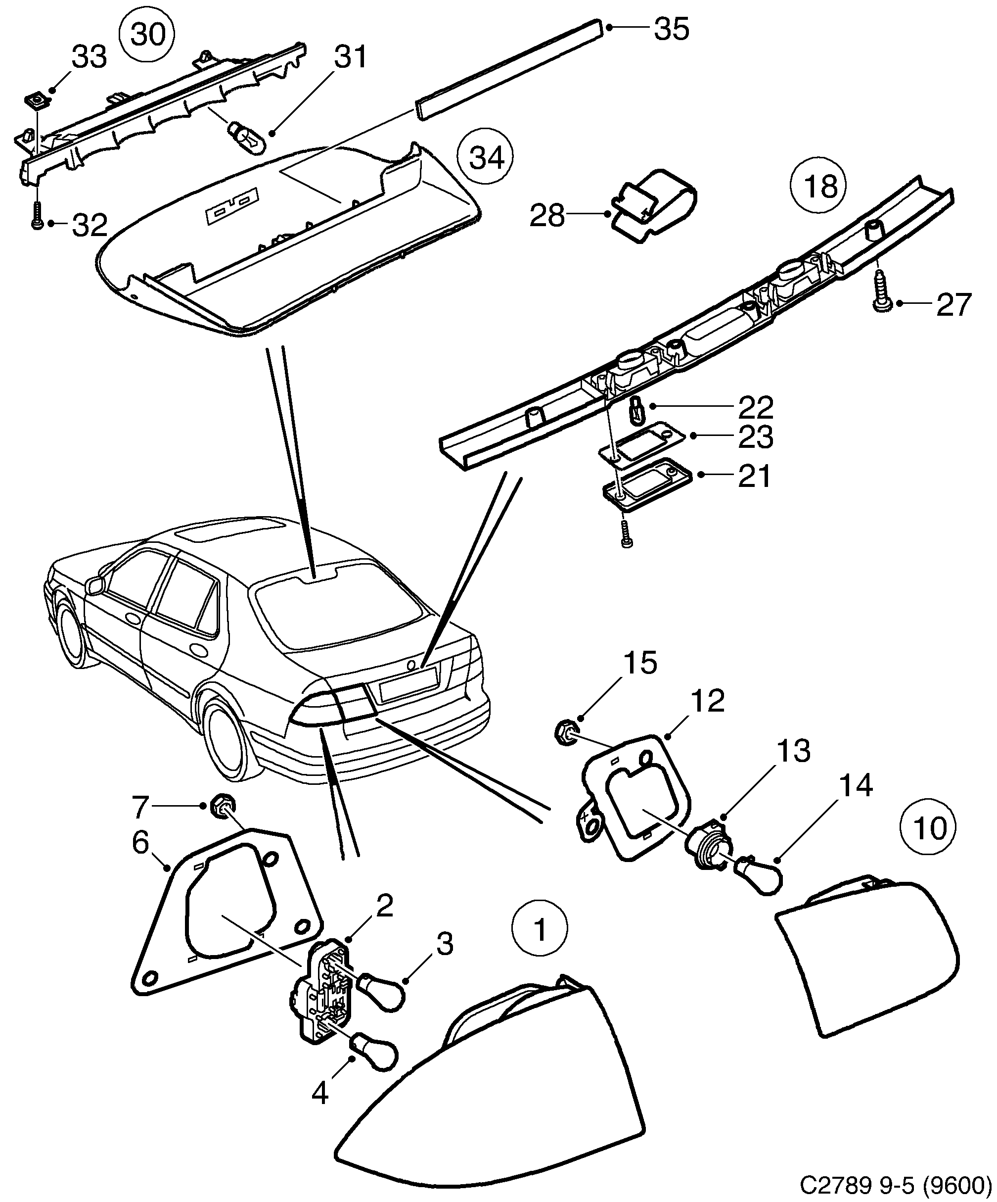 Schéma technique Saab 9-5 (9600) 2006 - Section 343 : Eclairage