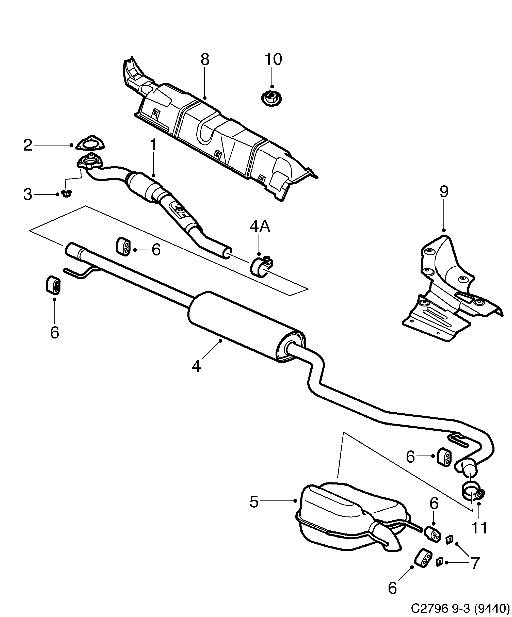 Schéma technique Saab 9-3 (9440) 2004 - Section 4725 : Intake and exhaust system