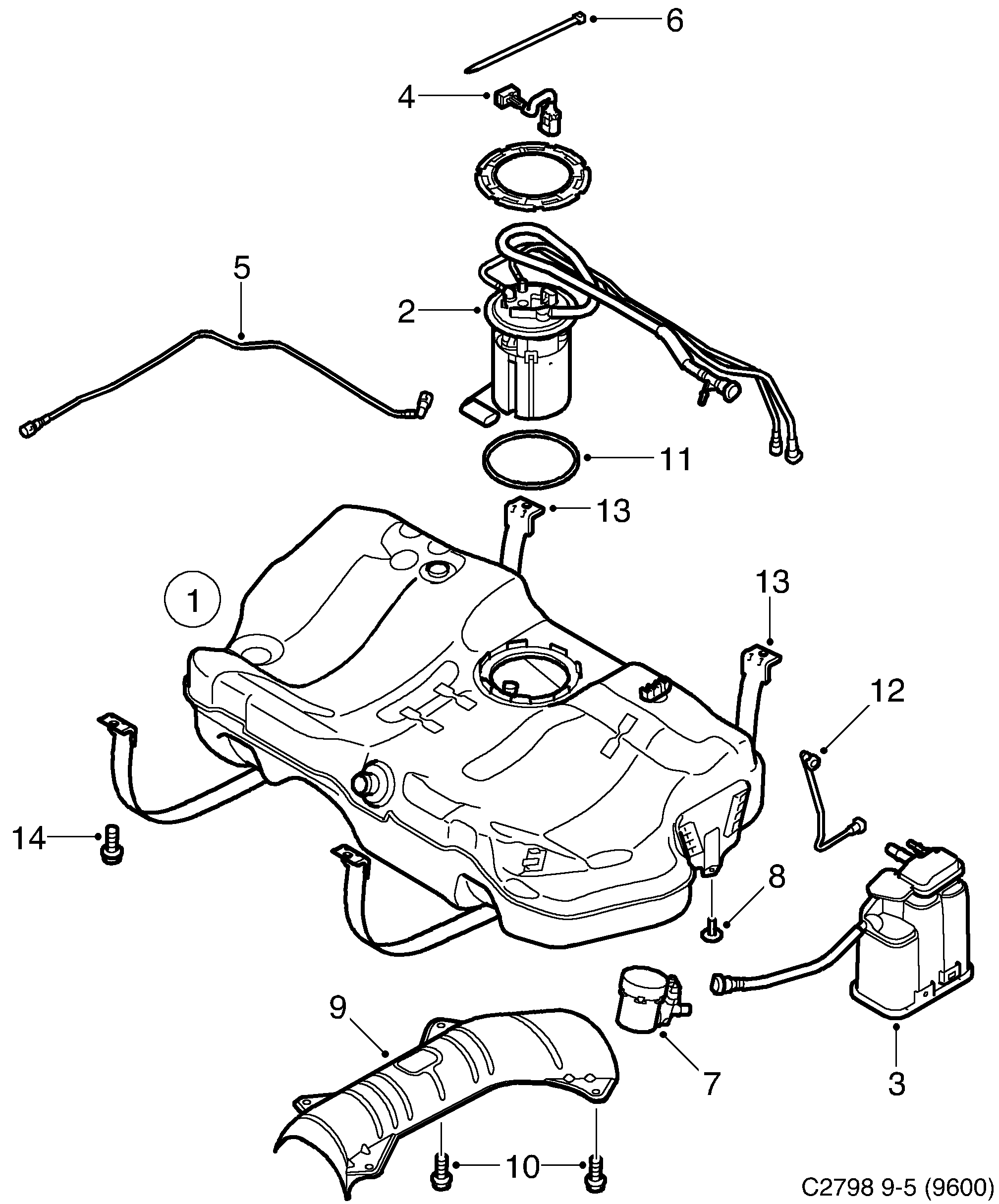 Schéma technique Saab 9-5 (9600) 2007 - Section 550 : Fuel system