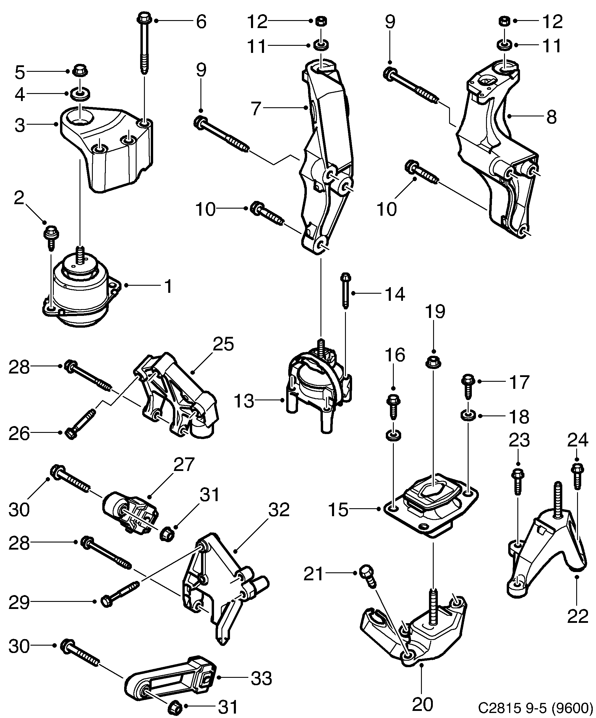 Schéma technique Saab 9-5 (9600) 2006 - Section 118 : Корпус двигателя