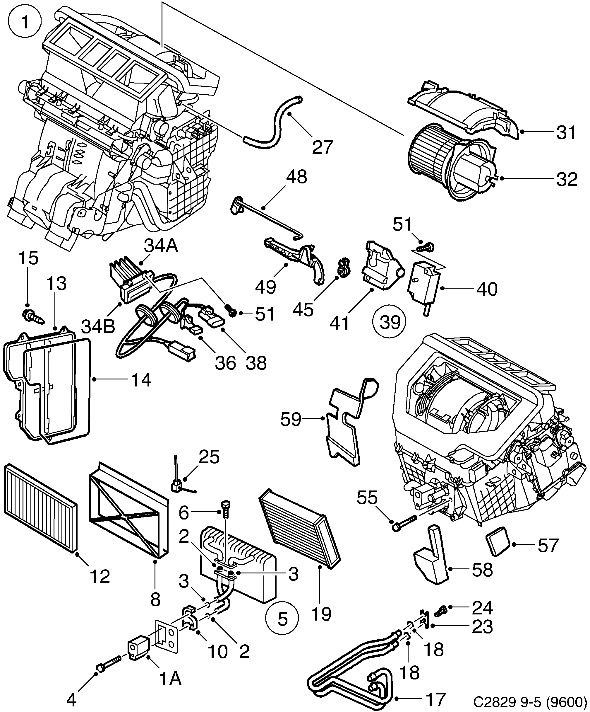Schéma technique Saab 9-5 (9600) 2002 - Section 160 : Chauffage et ventilation