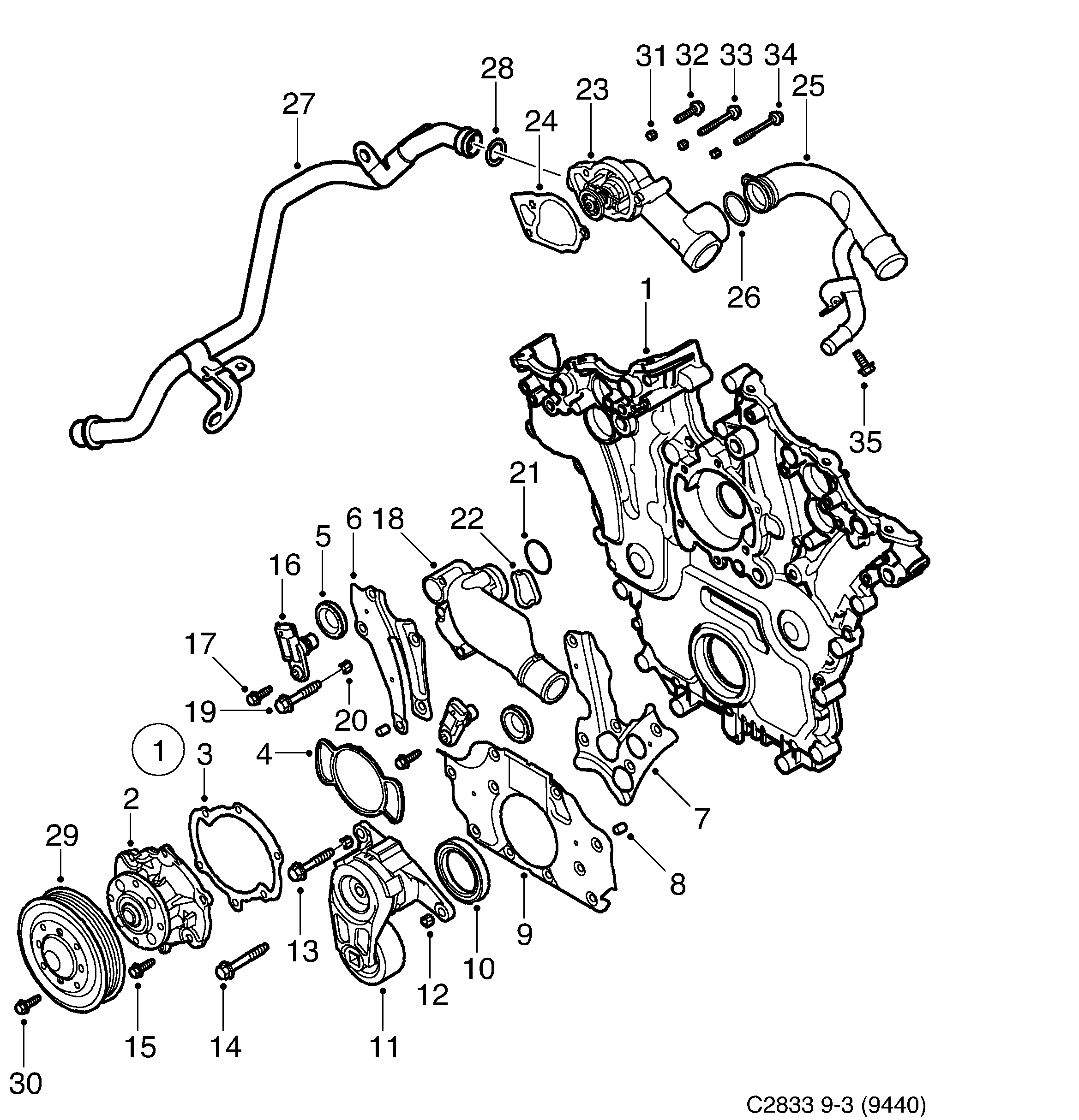 Schéma technique Saab 9-3 (9440) 2006 - Section 5810 : Cooling system