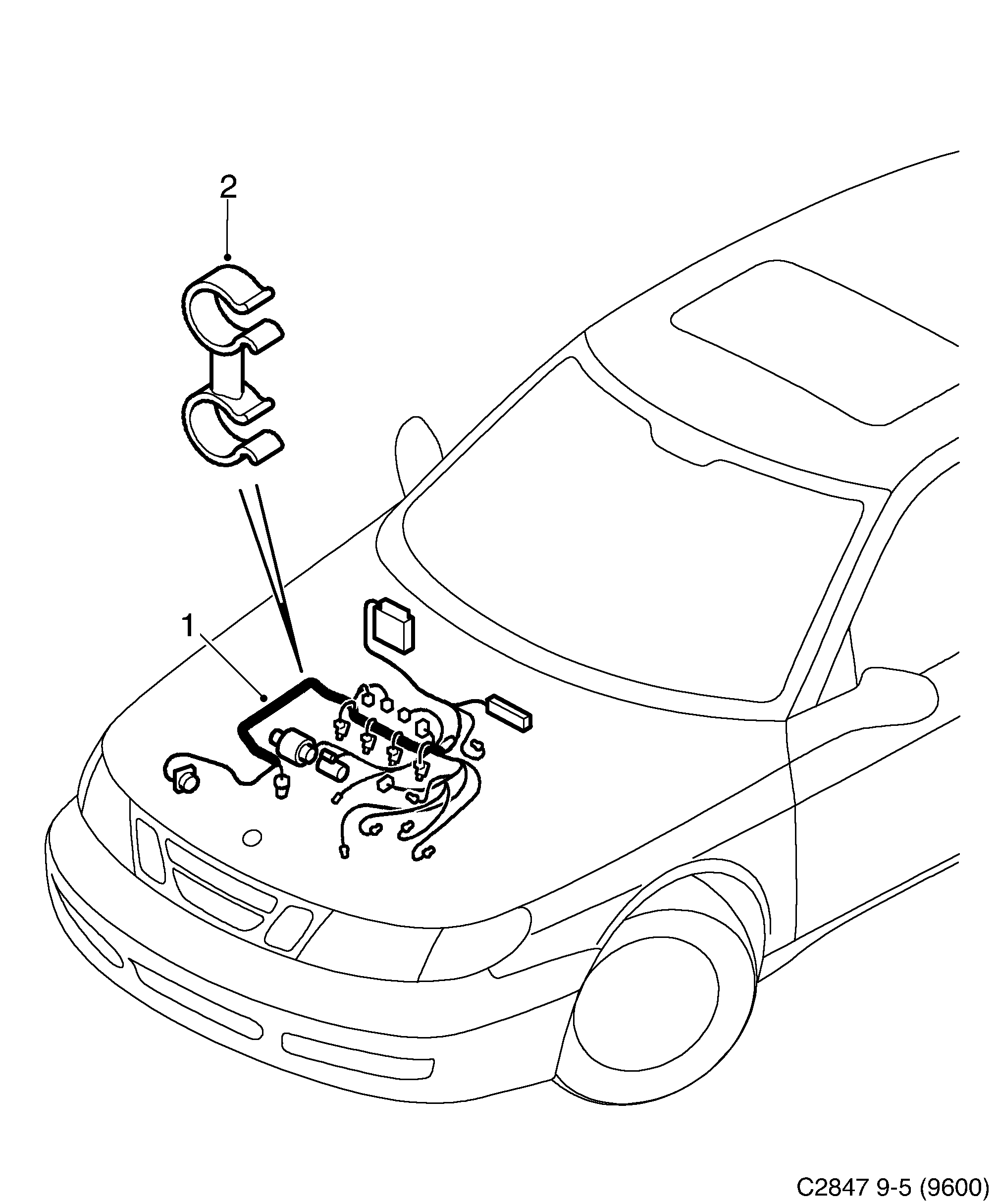 Schéma technique Saab 9-5 (9600) 2010 - Section 898 : Conduites et fusibles