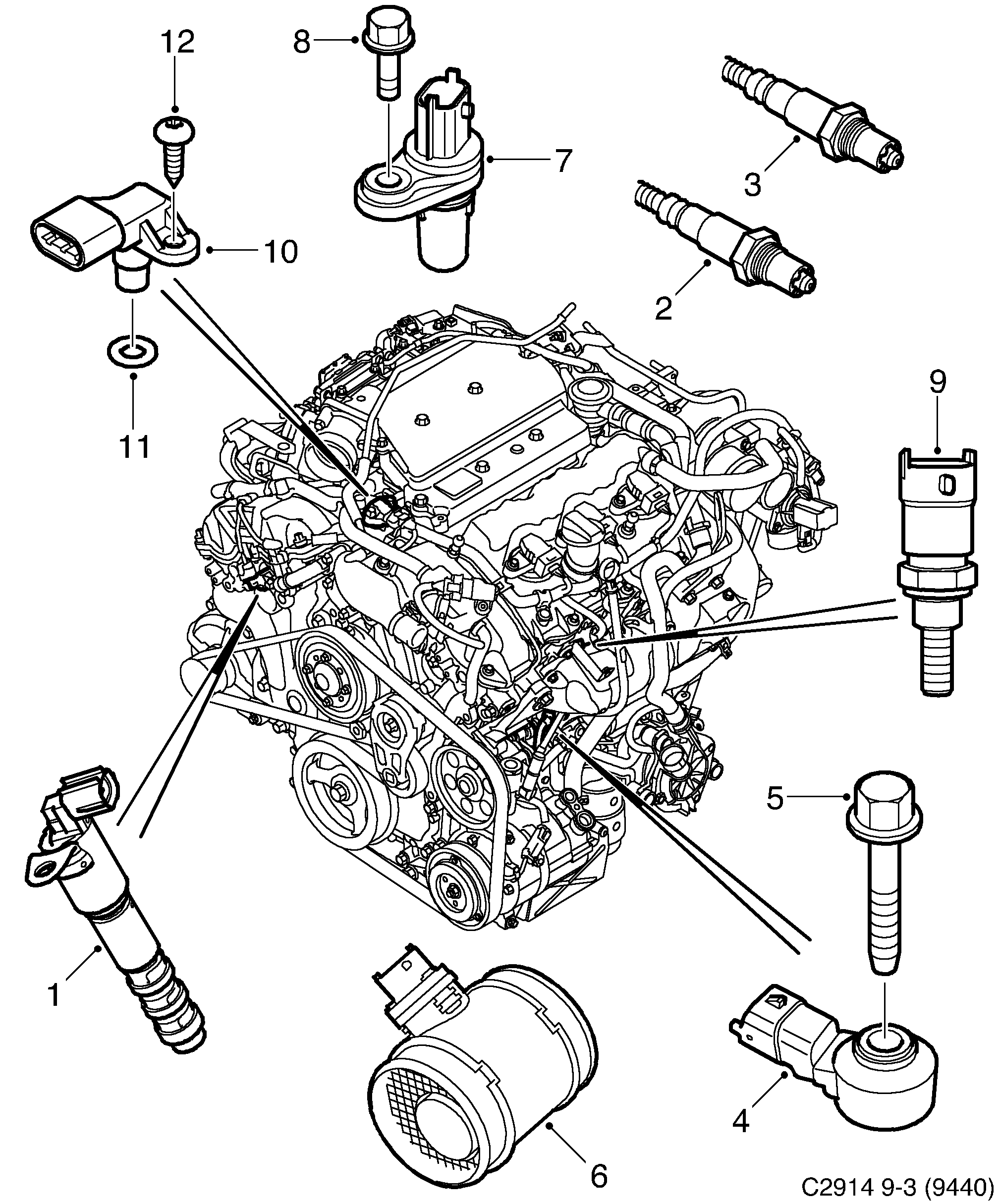 Schéma technique Saab 9-3 (9440) 2010 - Section 4825 : Впускная система и выхлопная система