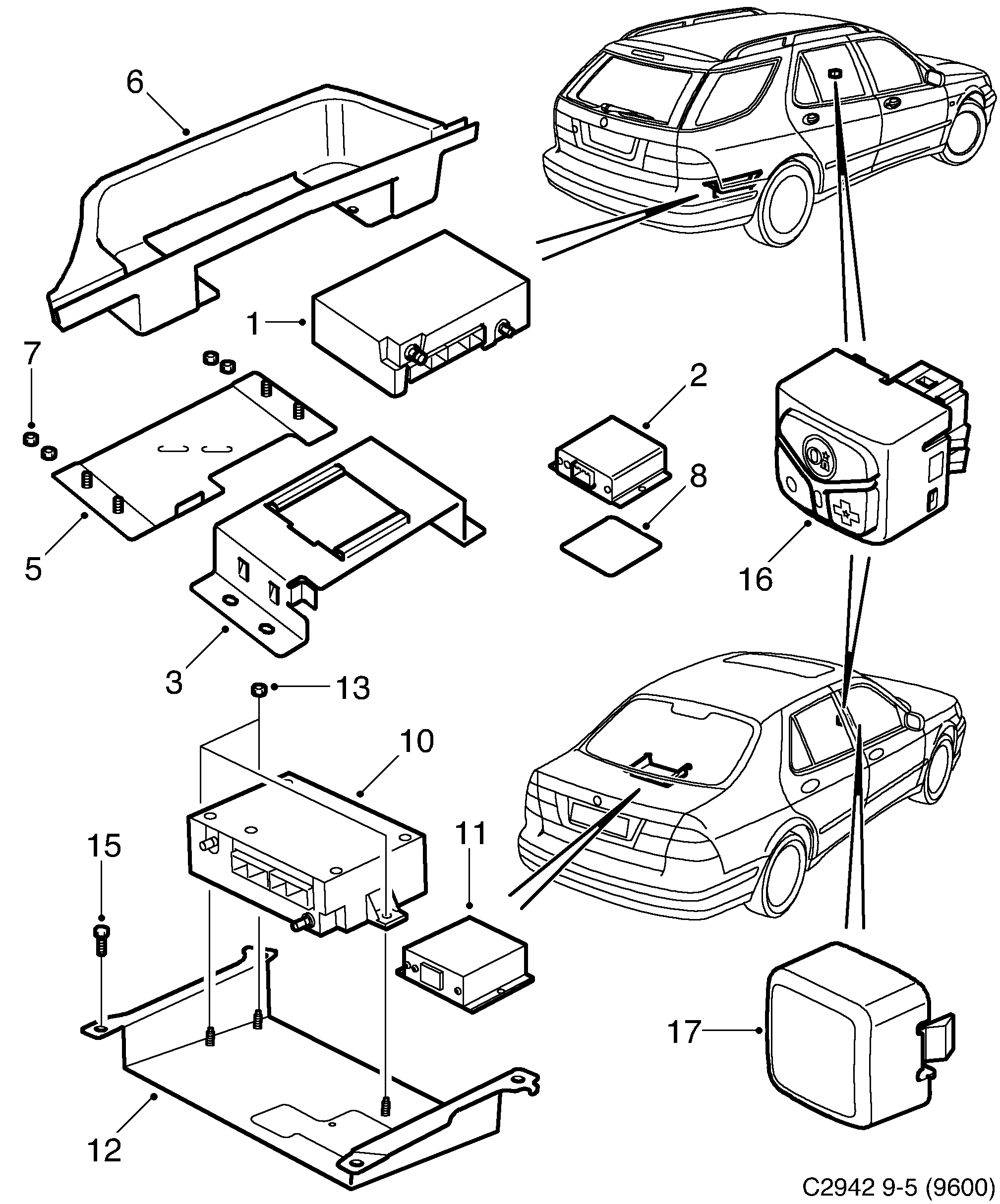 Schéma technique Saab 9-5 (9600) 2007 - Section 647 : Autre équipement électrique