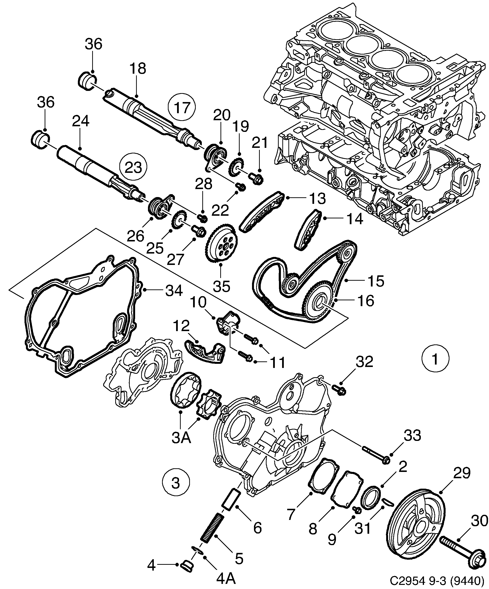 Schéma technique Saab 9-3 (9440) 2004 - Section 800 : Корпус двигателя