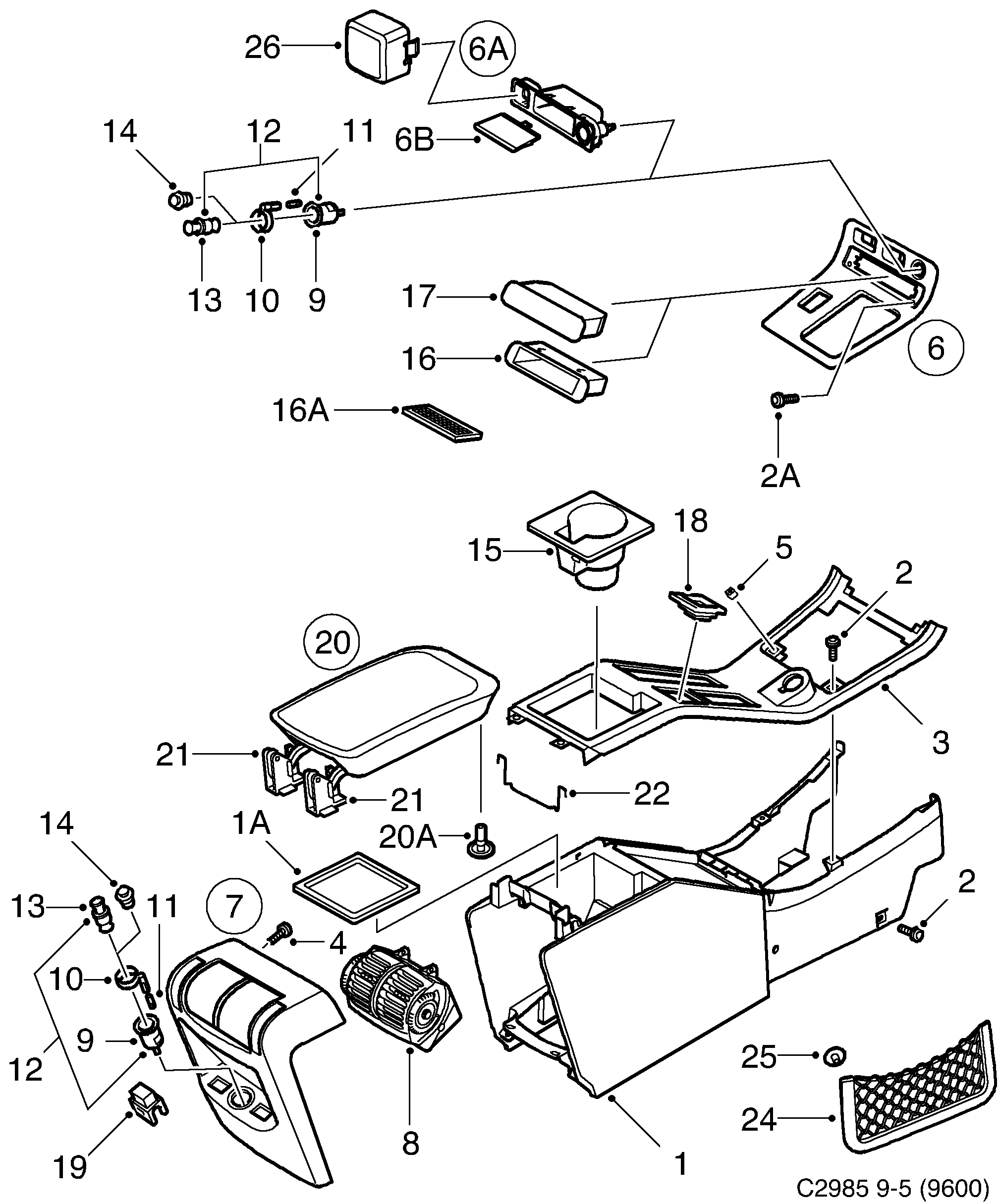 Schéma technique Saab 9-5 (9600) 2002 - Section 160 : Dashboard