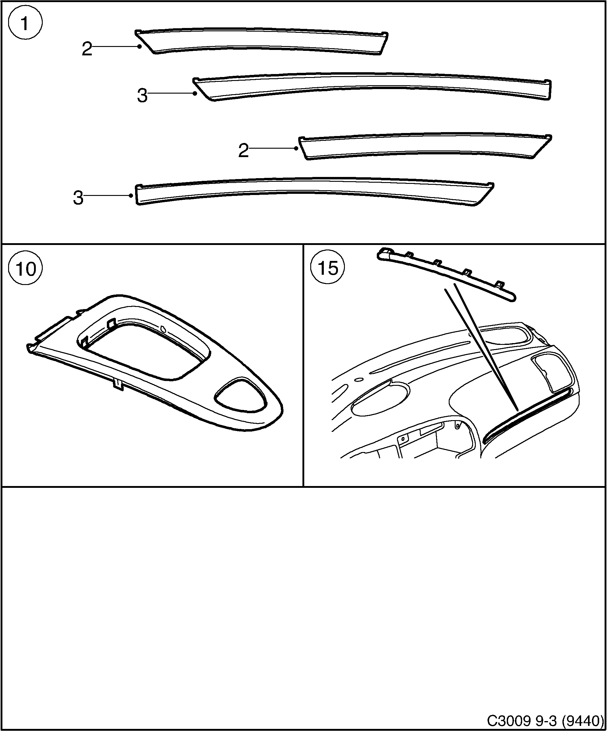 Schéma technique Saab 9-3 (9440) 2011 - Section 470 : Accessoire carrosserie