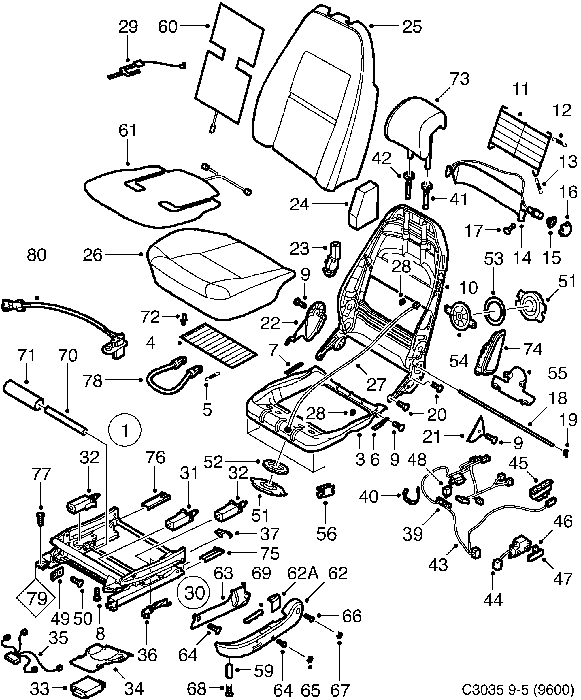 Schéma technique Saab 9-5 (9600) 2001 - Section 460 : Прочее внутреннее оборудование